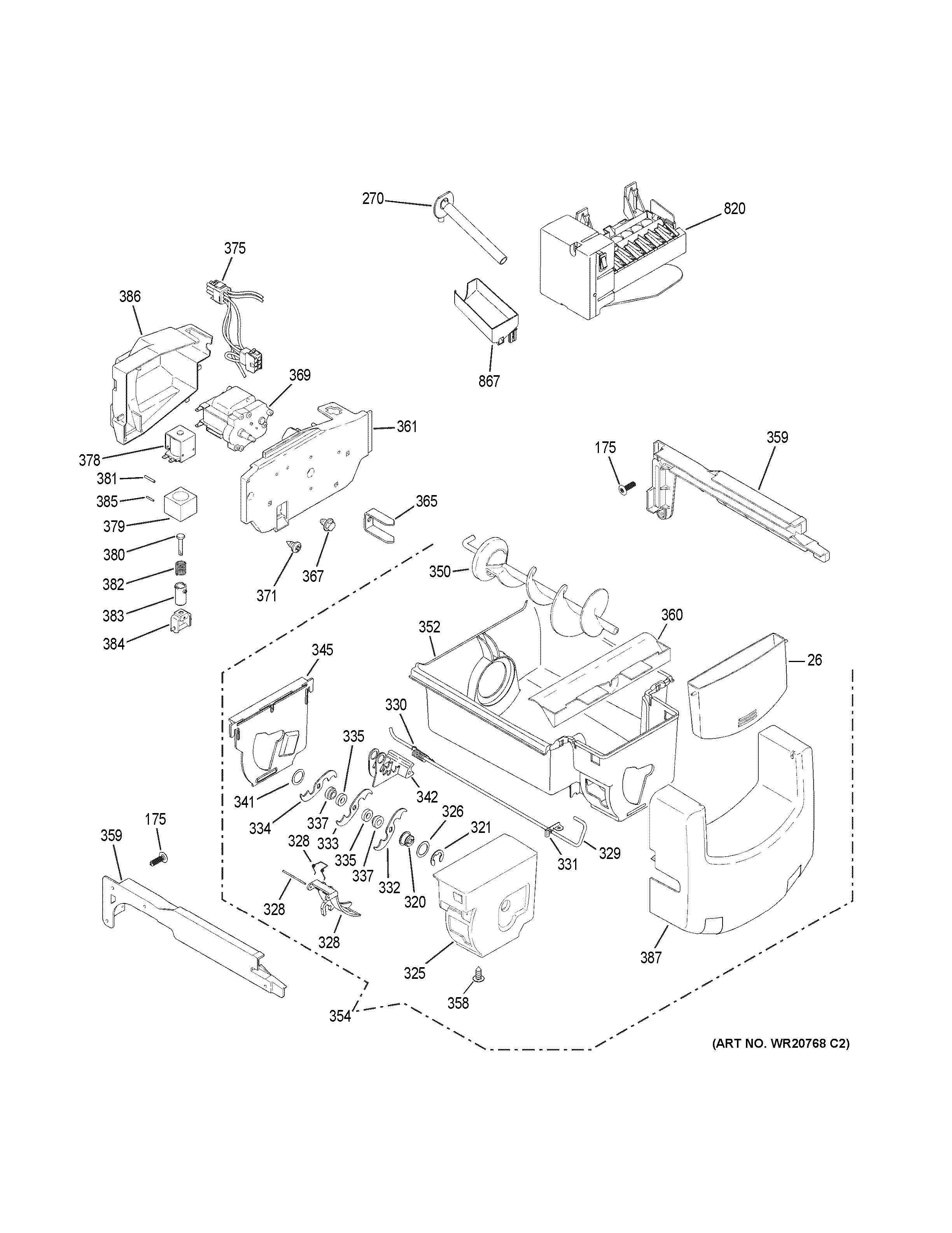 GE PSE25KGHEHWW ice maker & dispenser diagram