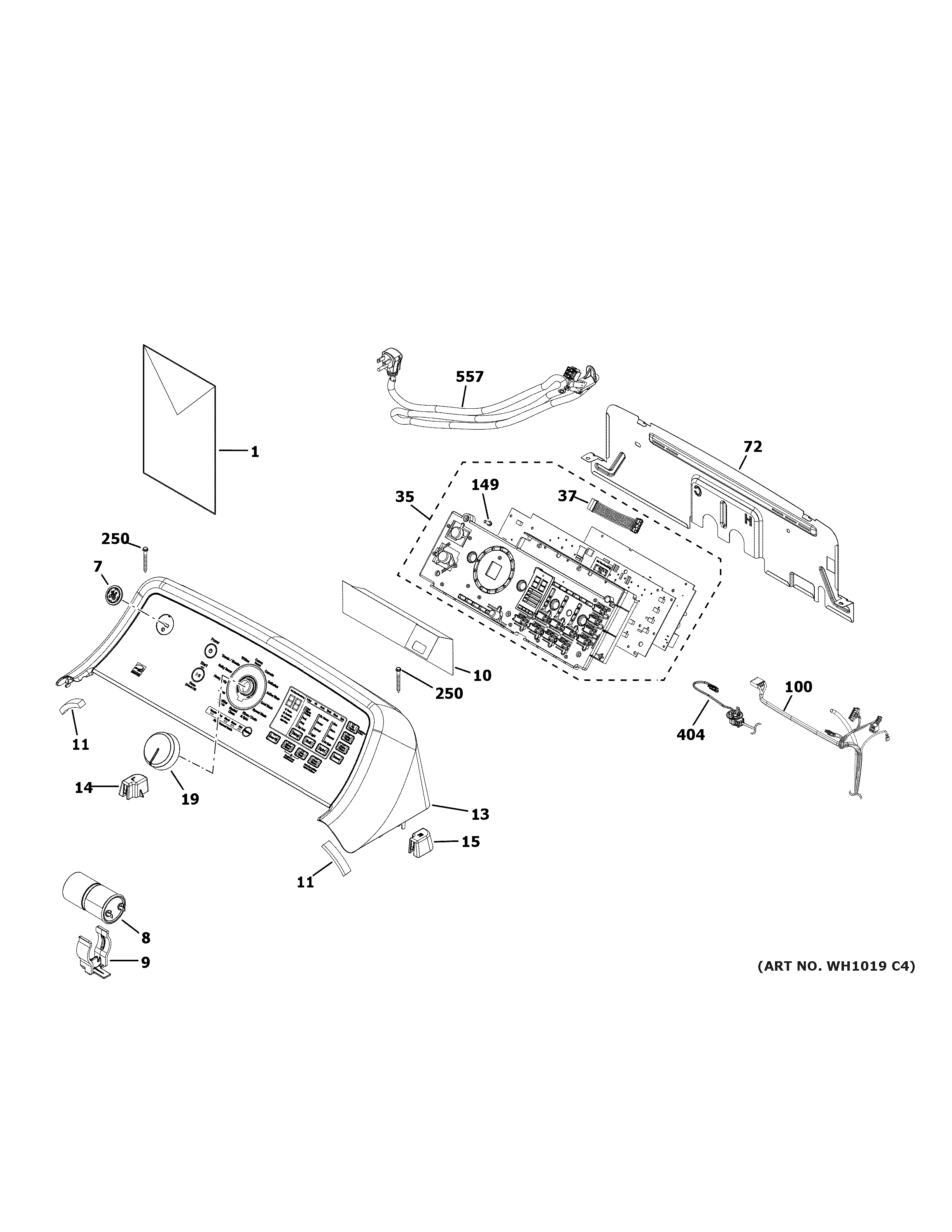 GE GTW755CSM1WS controls & backsplash diagram