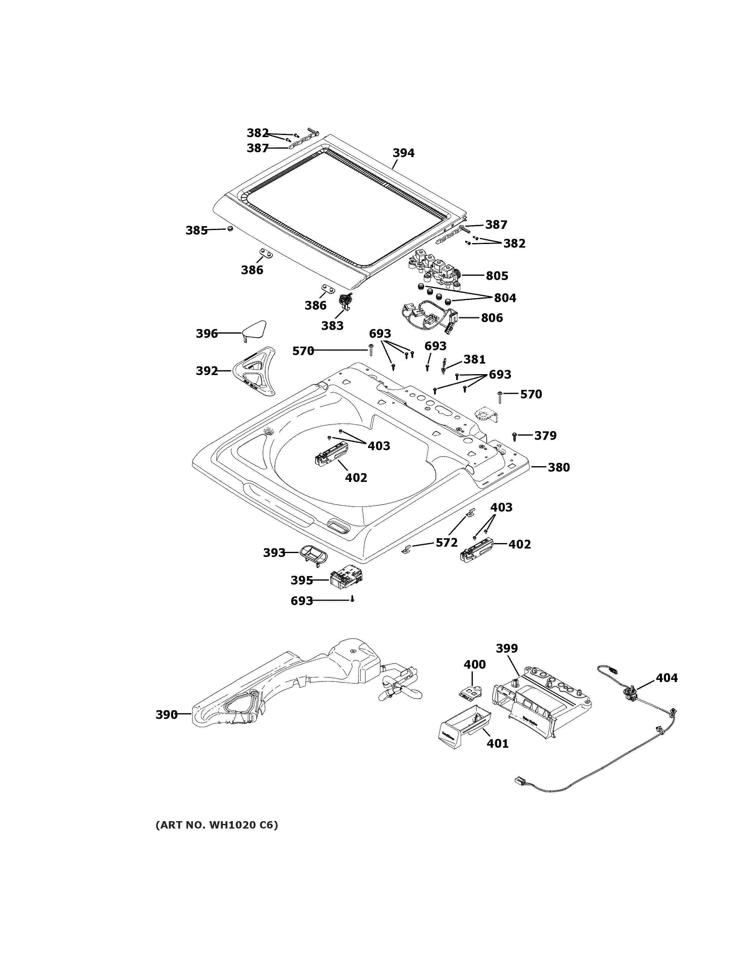 GE GTW750CSL0DG top panel & lid diagram