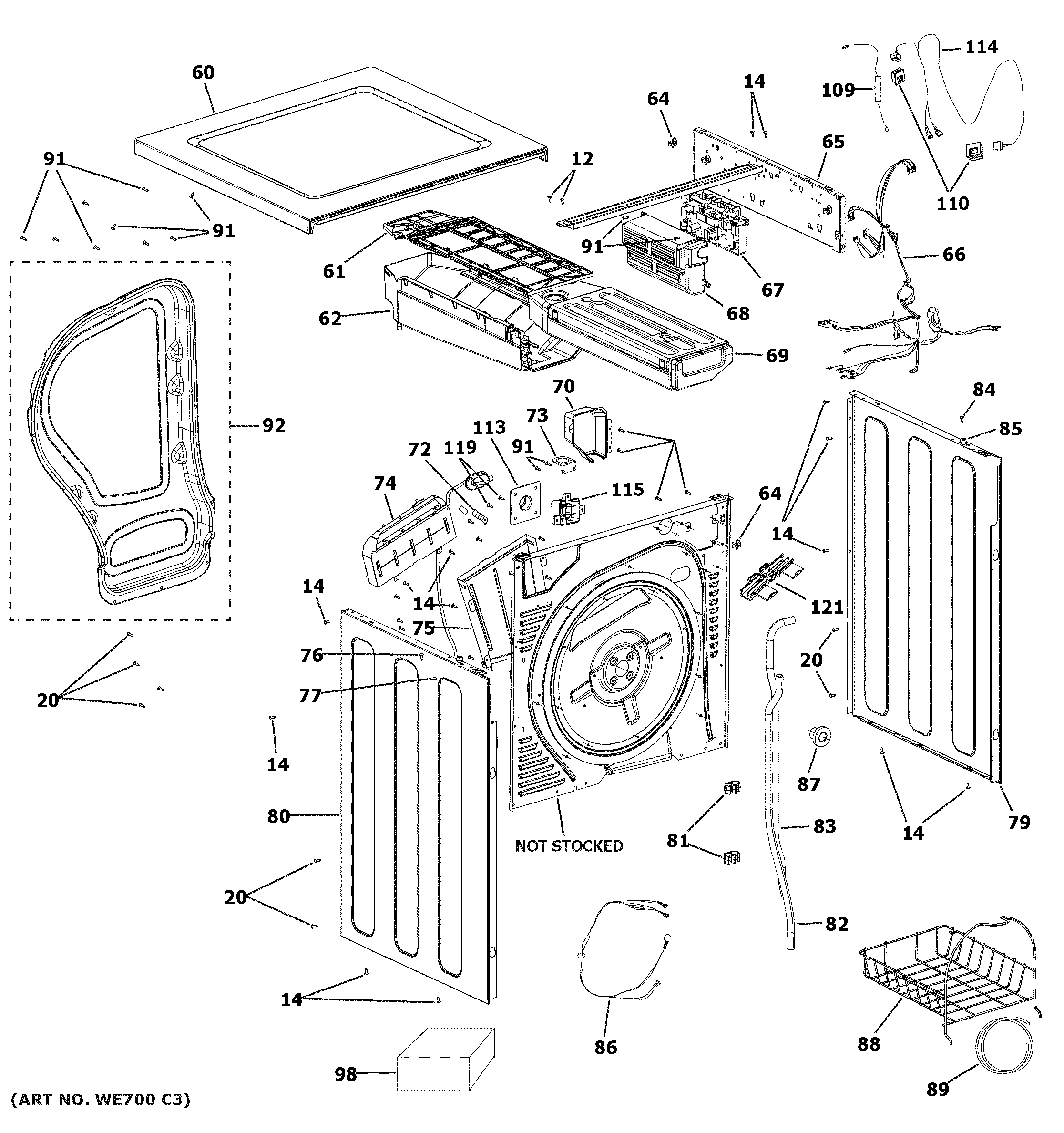 Haier QFT15ESSN0WW cabinet & top panel diagram