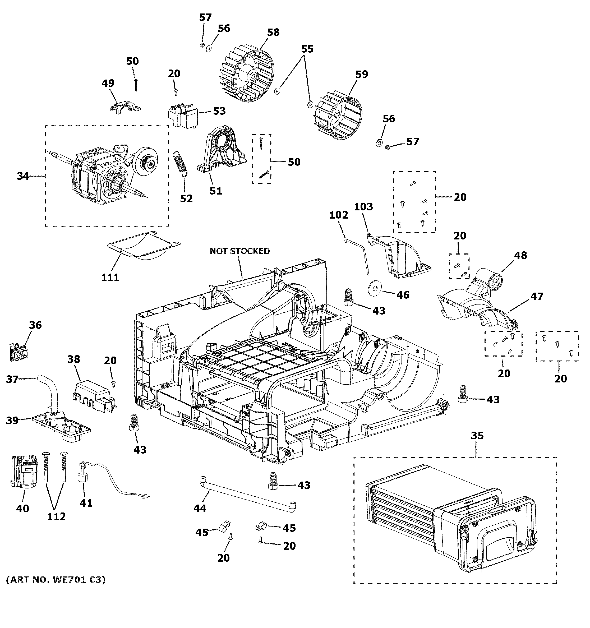 Haier QFT15ESSN0WW blower, motor & condenser assembly diagram
