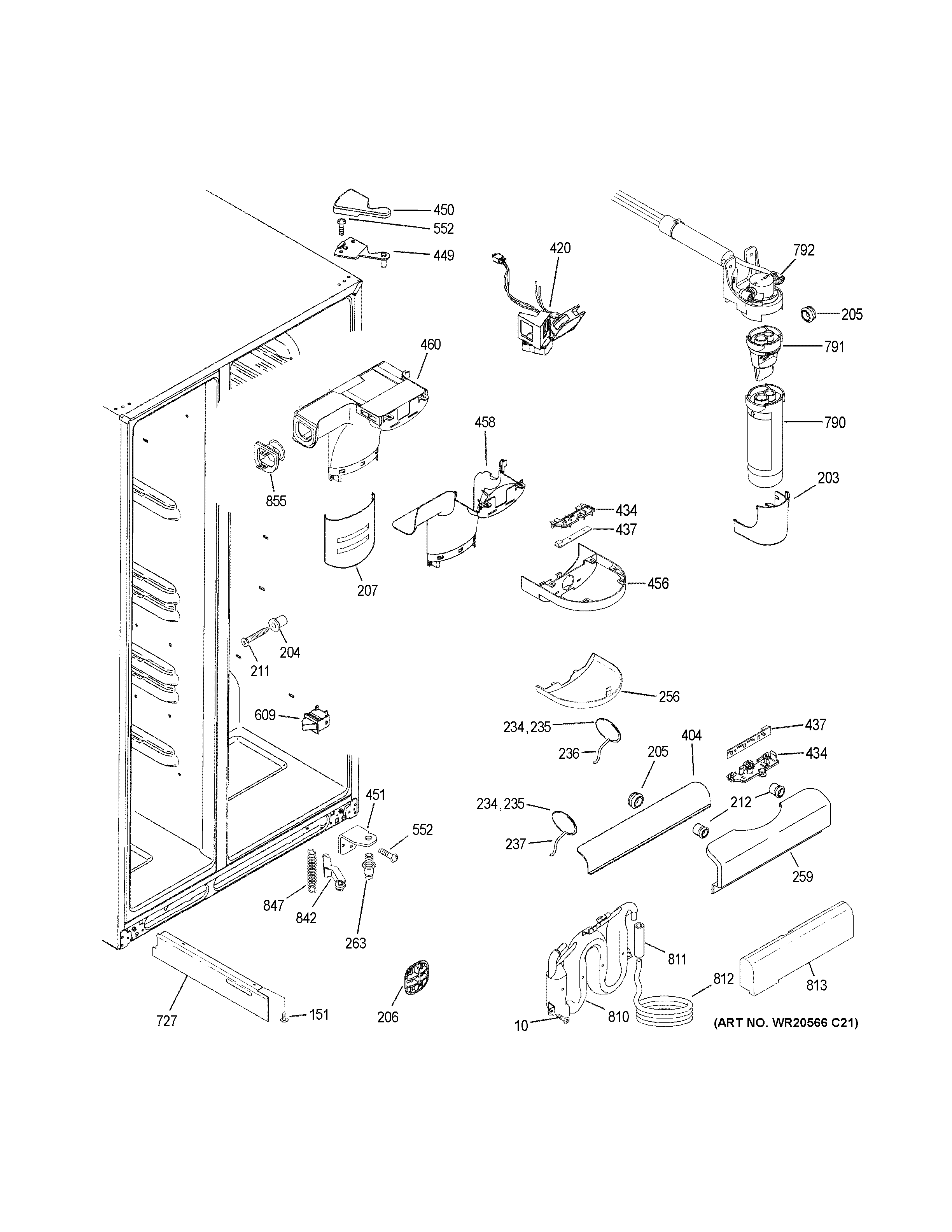 GE GSS23HGHKCWW fresh food section diagram