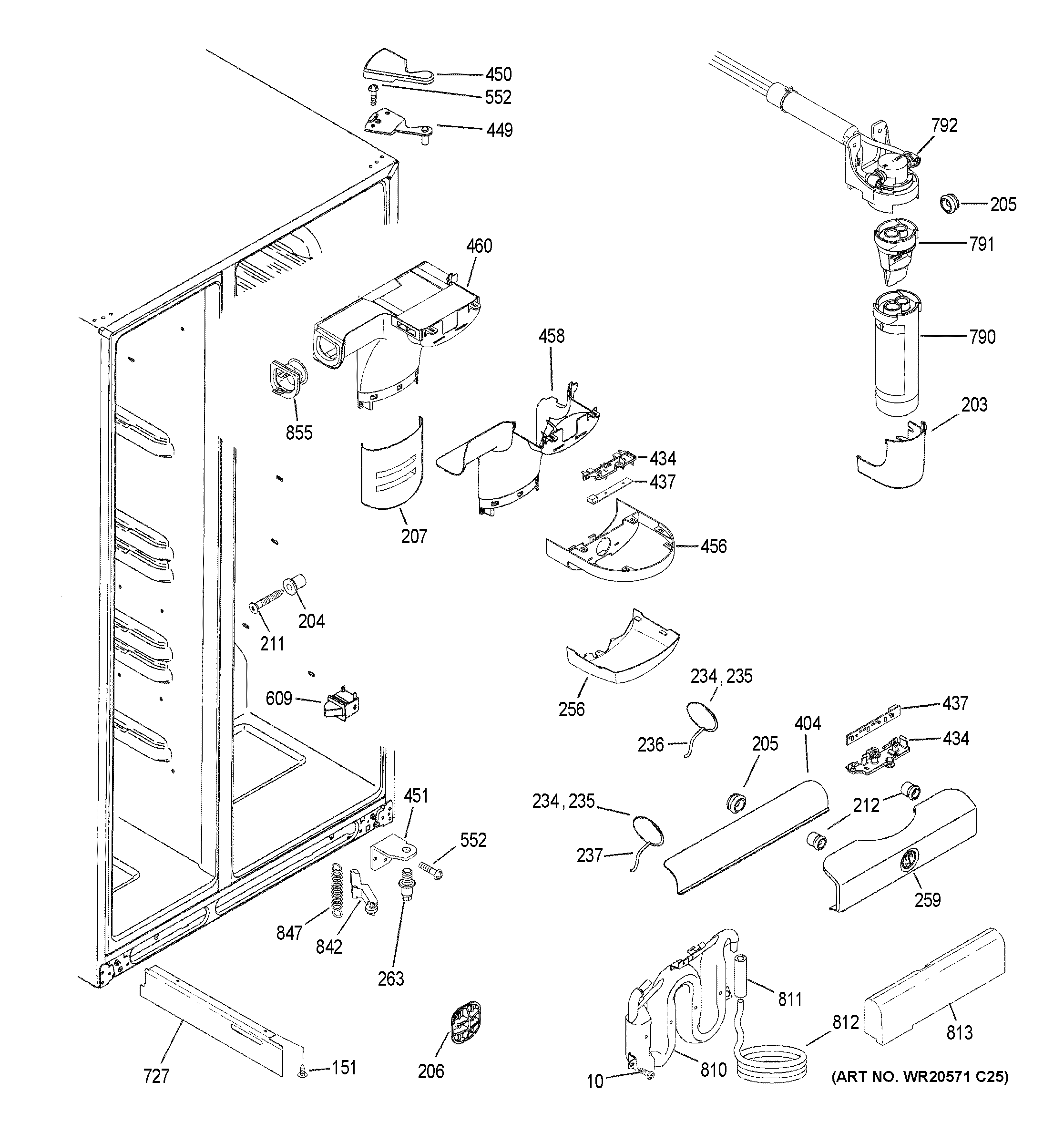 GE XSS23GGKBCWW fresh food section diagram