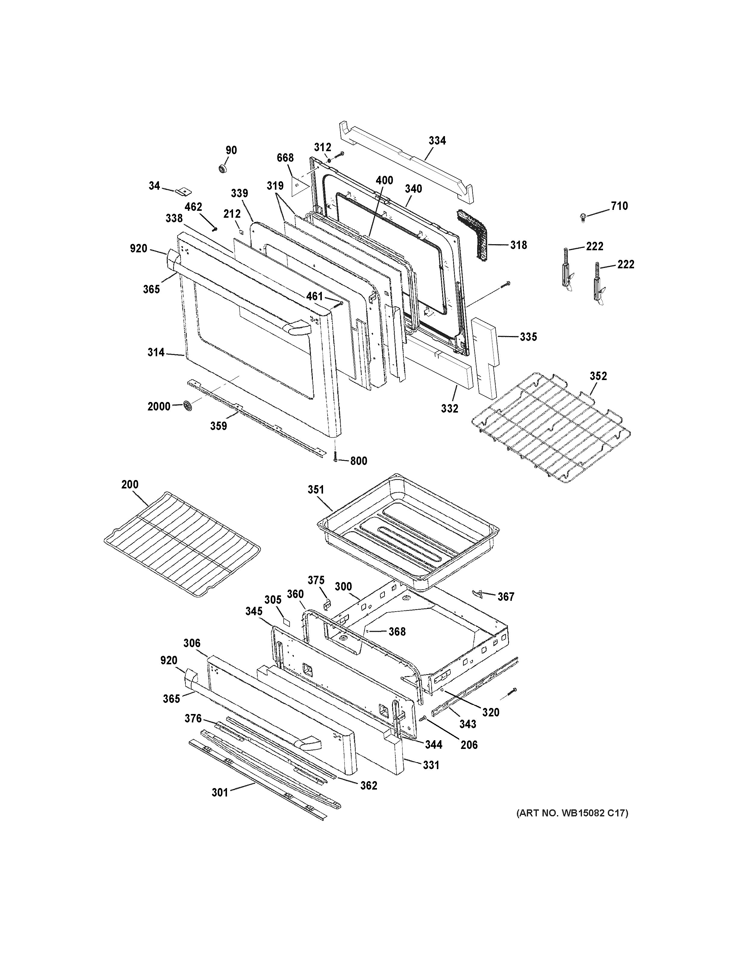 GE CGS985SET2SS door & drawer parts diagram