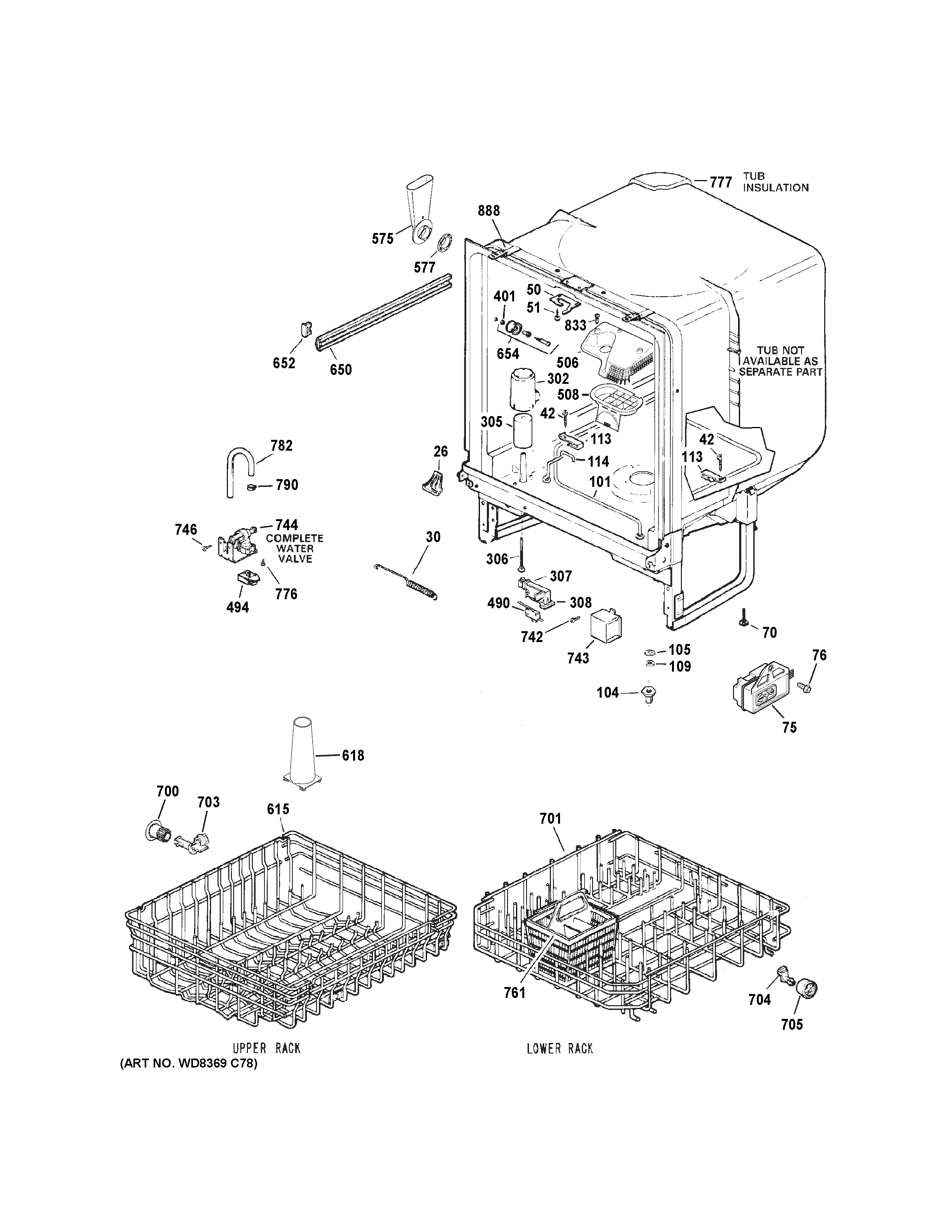 GE GSD4060K55SS body parts diagram