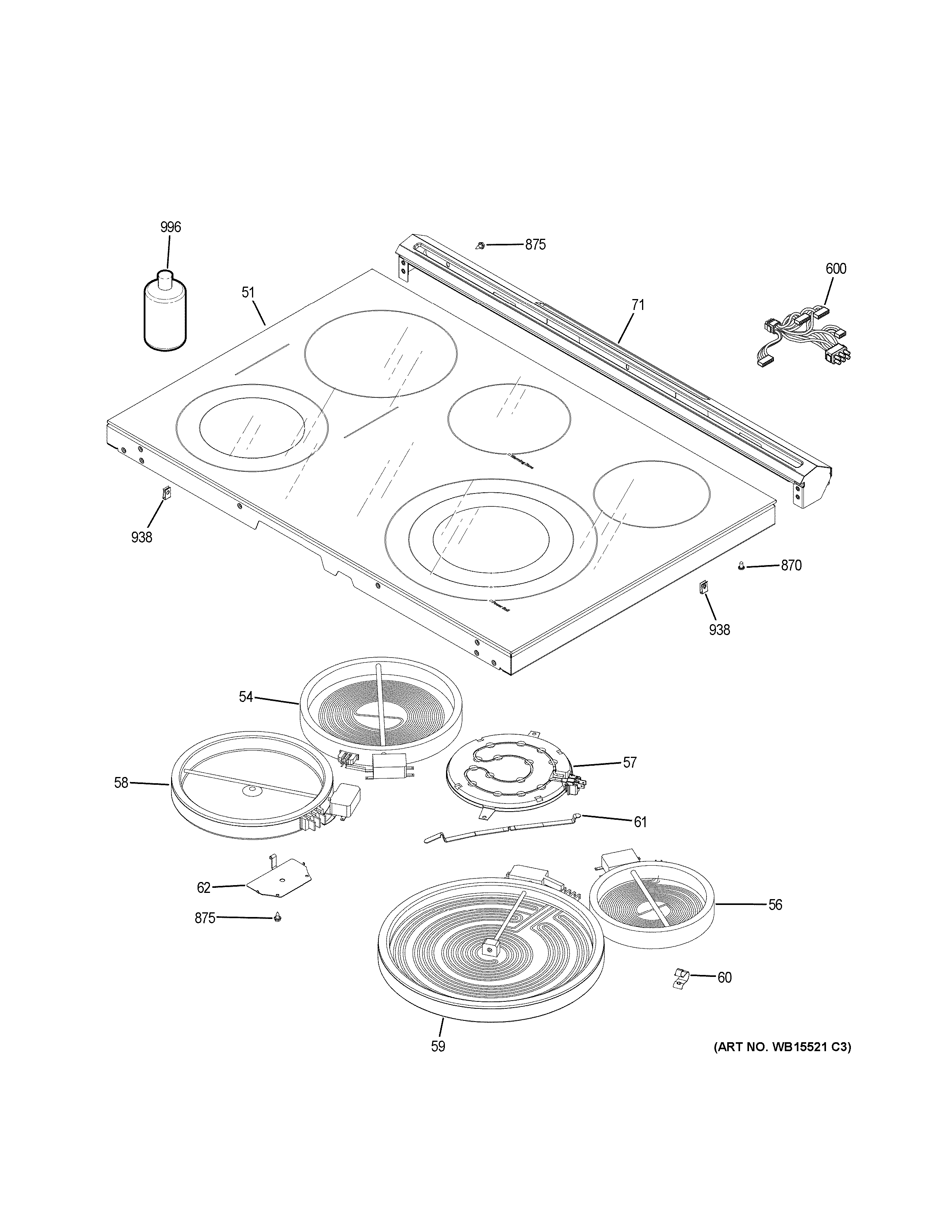 GE PS960FL4DS cooktop diagram