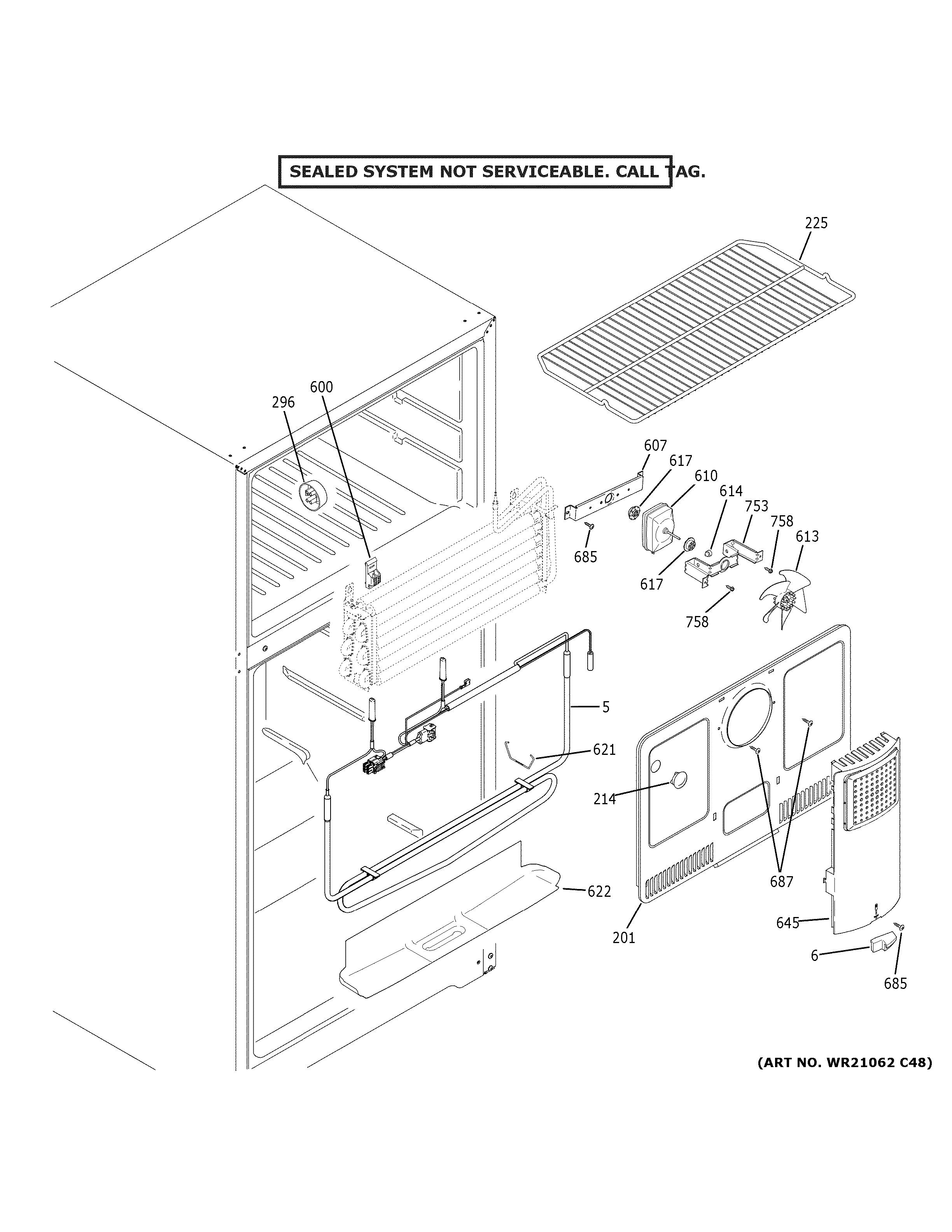 GE GTS16DTHPRBB freezer section diagram
