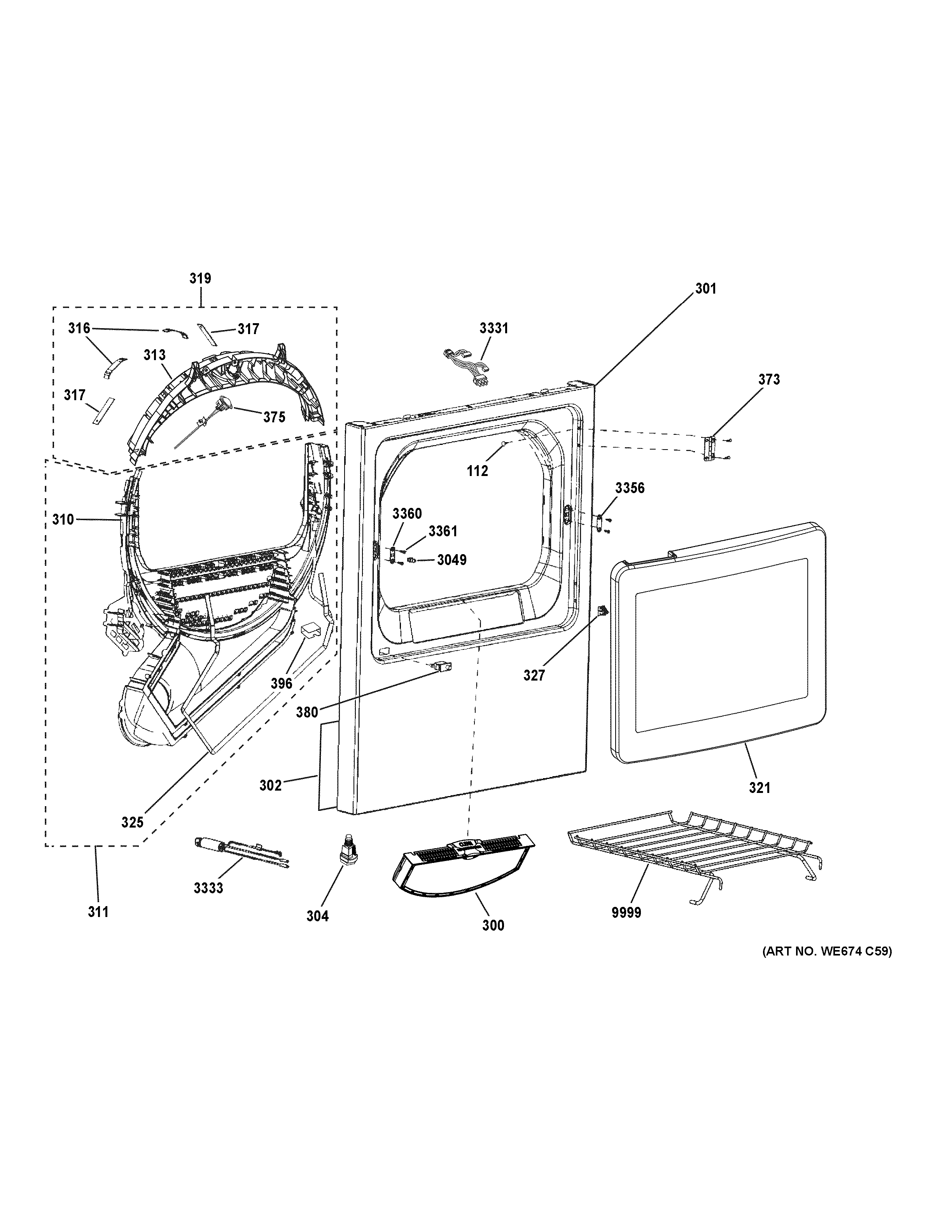 GE GTD65GBSJ0WS front panel & door diagram