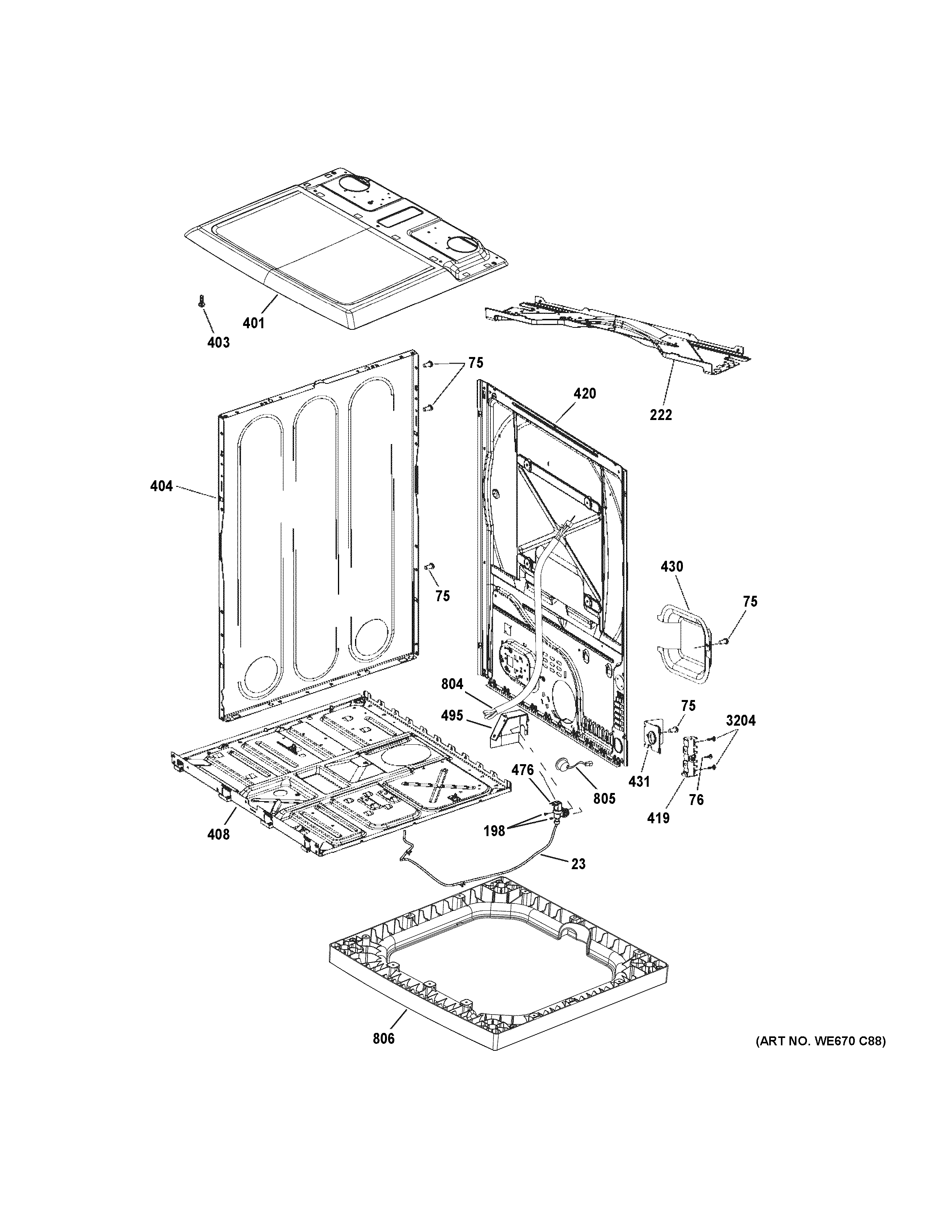 GE GTD75ECPL1DG cabinet & top panel diagram