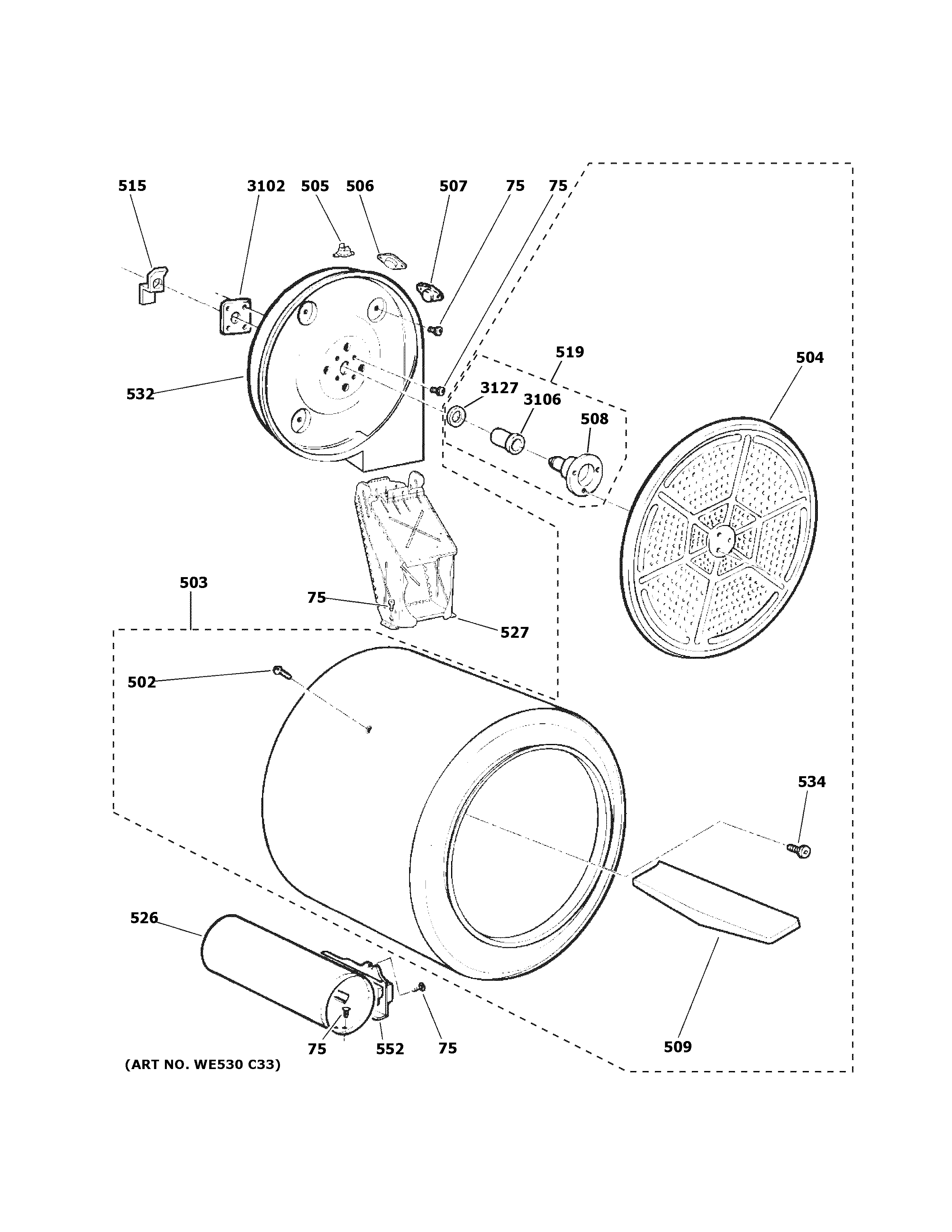GE GTD84GCSN0WS drum diagram
