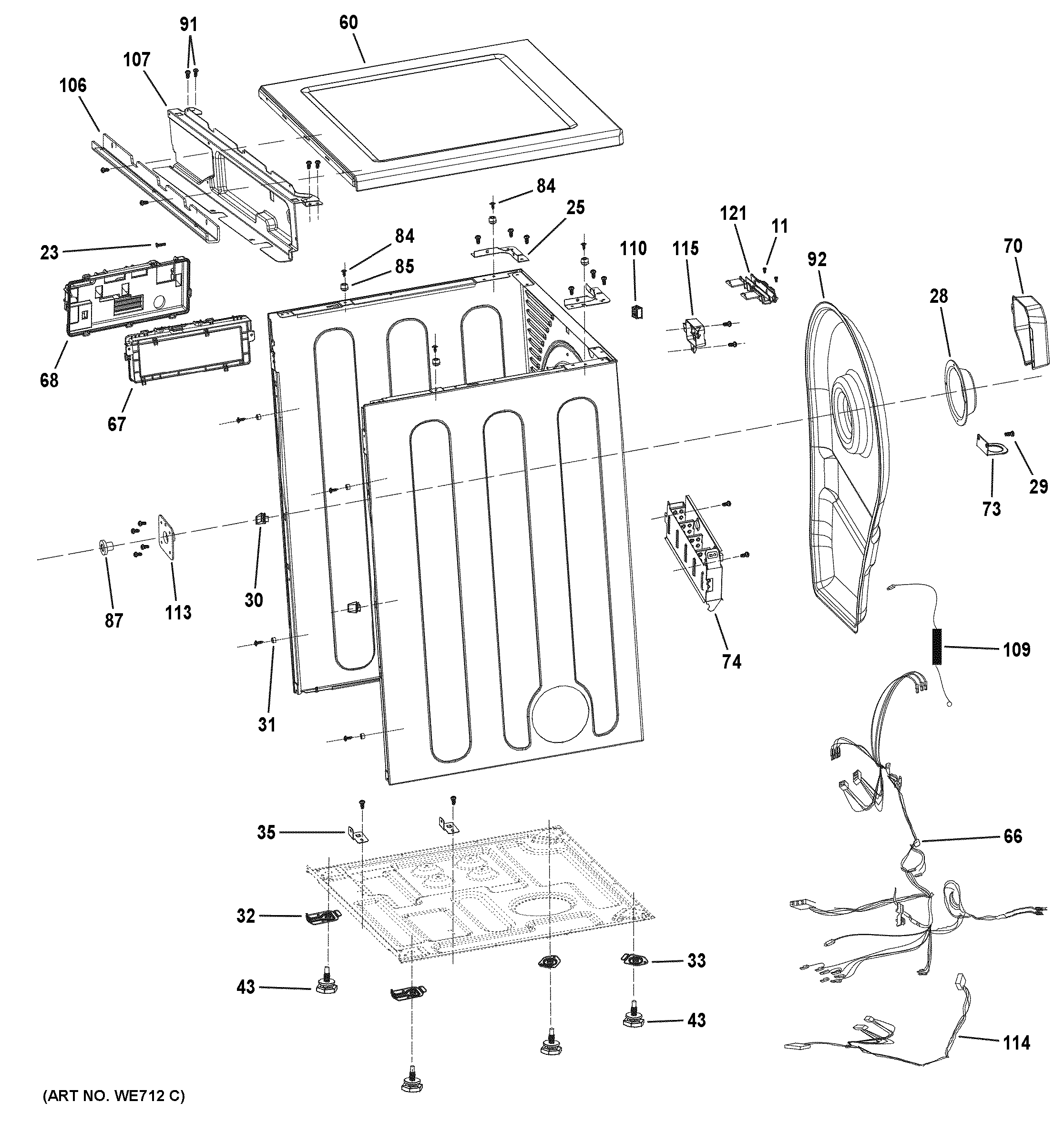 GE GFD14ESSN0WW cabinet & top panel diagram