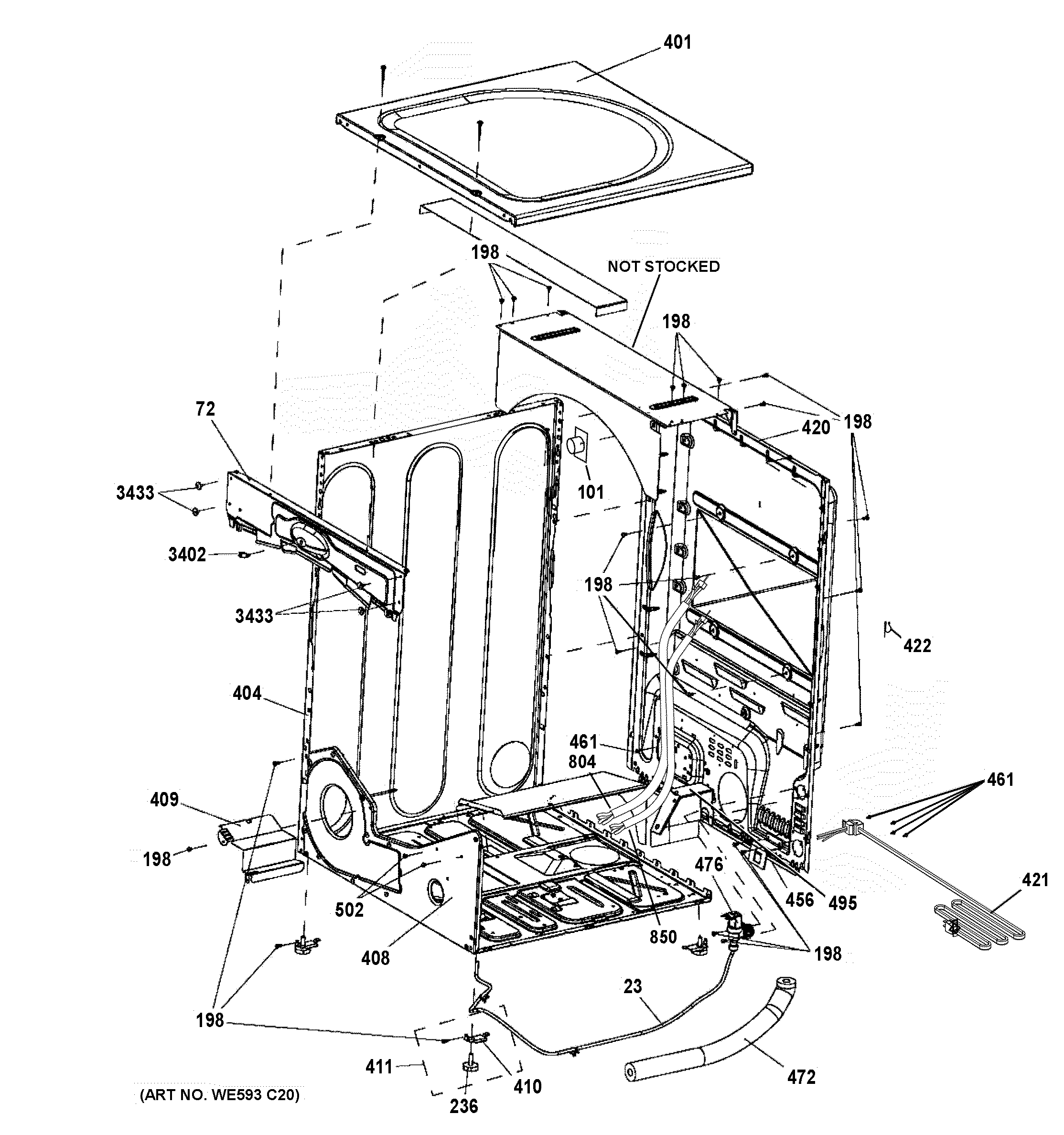 GE GFD45GSSM1WW cabinet & top panel diagram