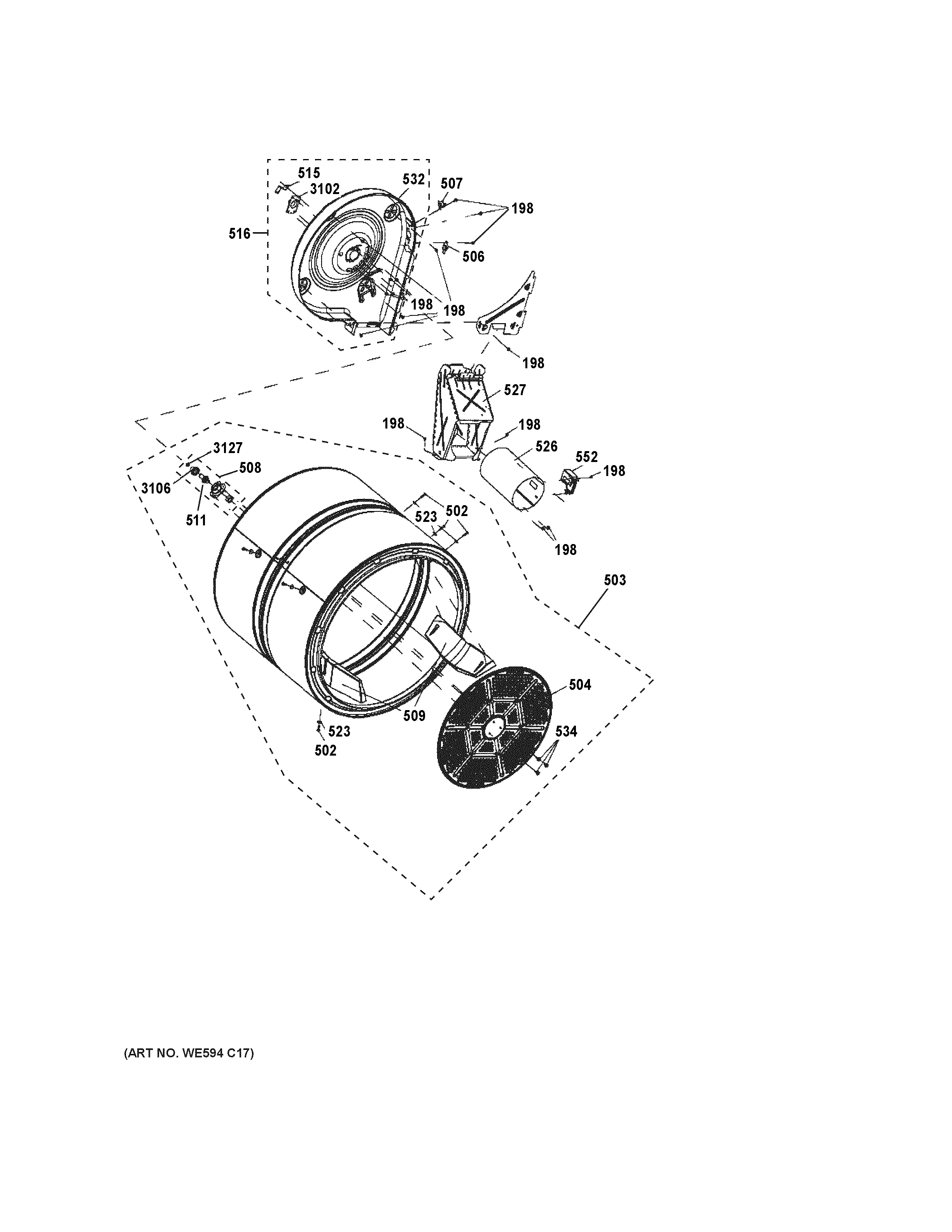 GE GFD45GSSM1WW drum diagram