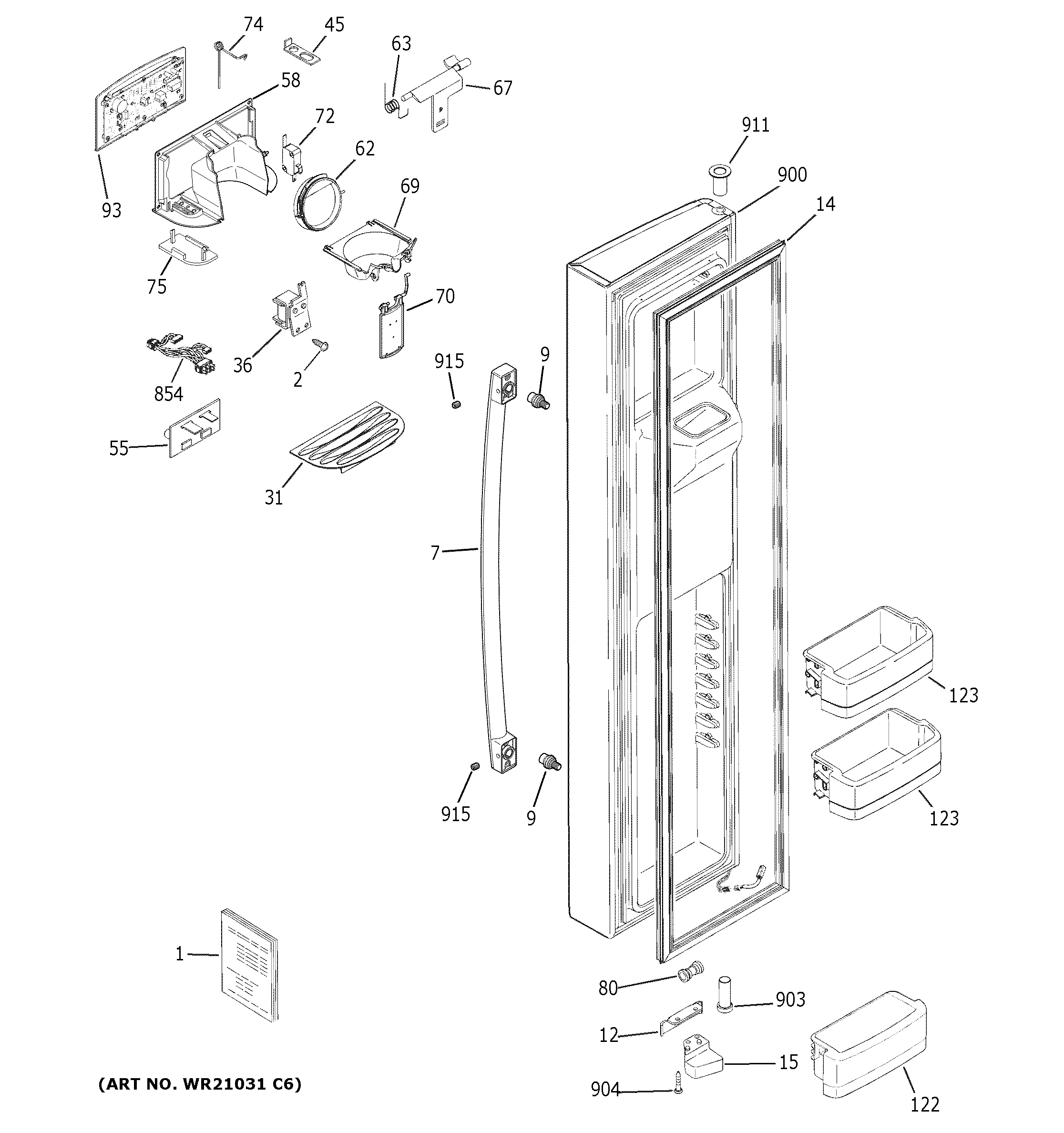 GE GSS23GSKNCSS freezer door diagram