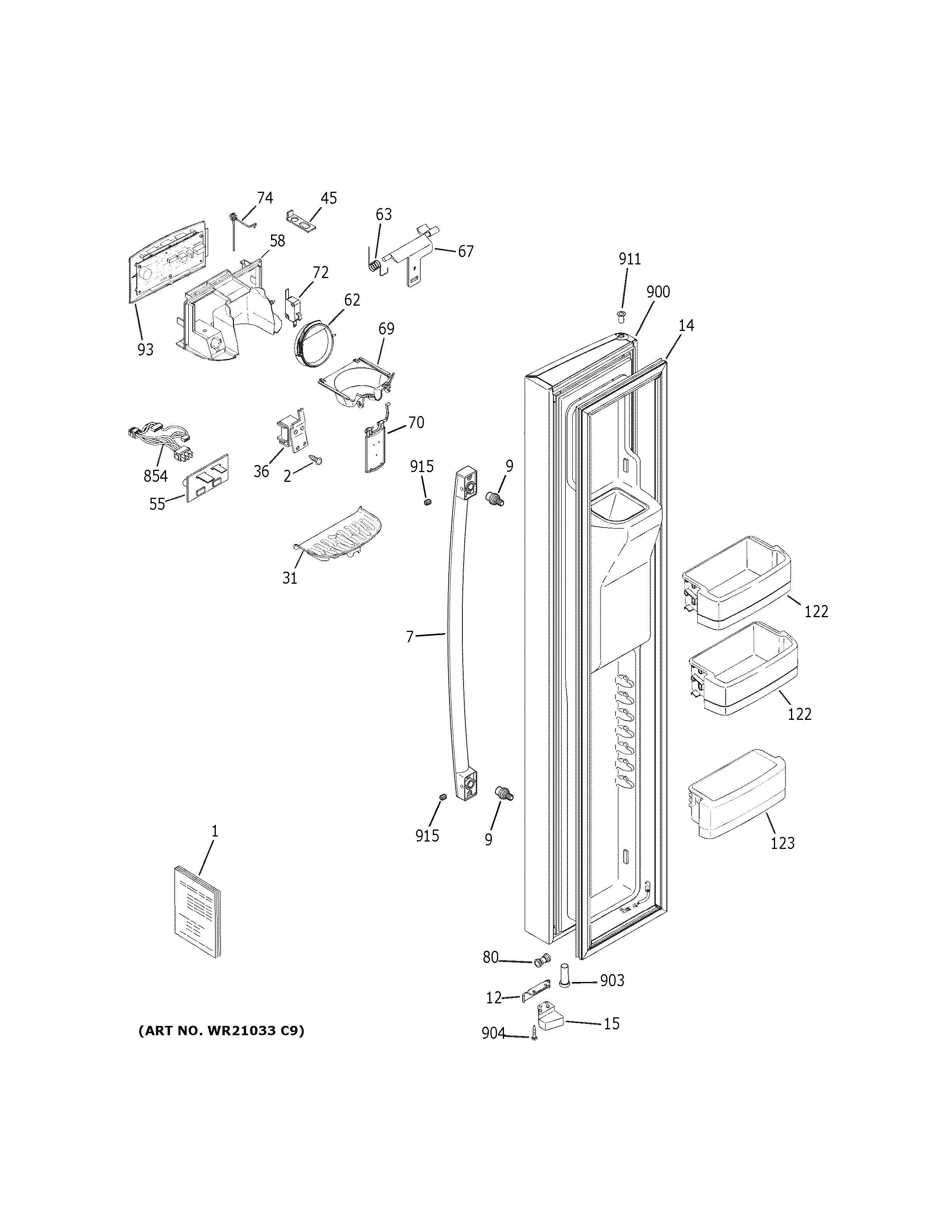 GE PSE25KBLNHTS freezer door diagram