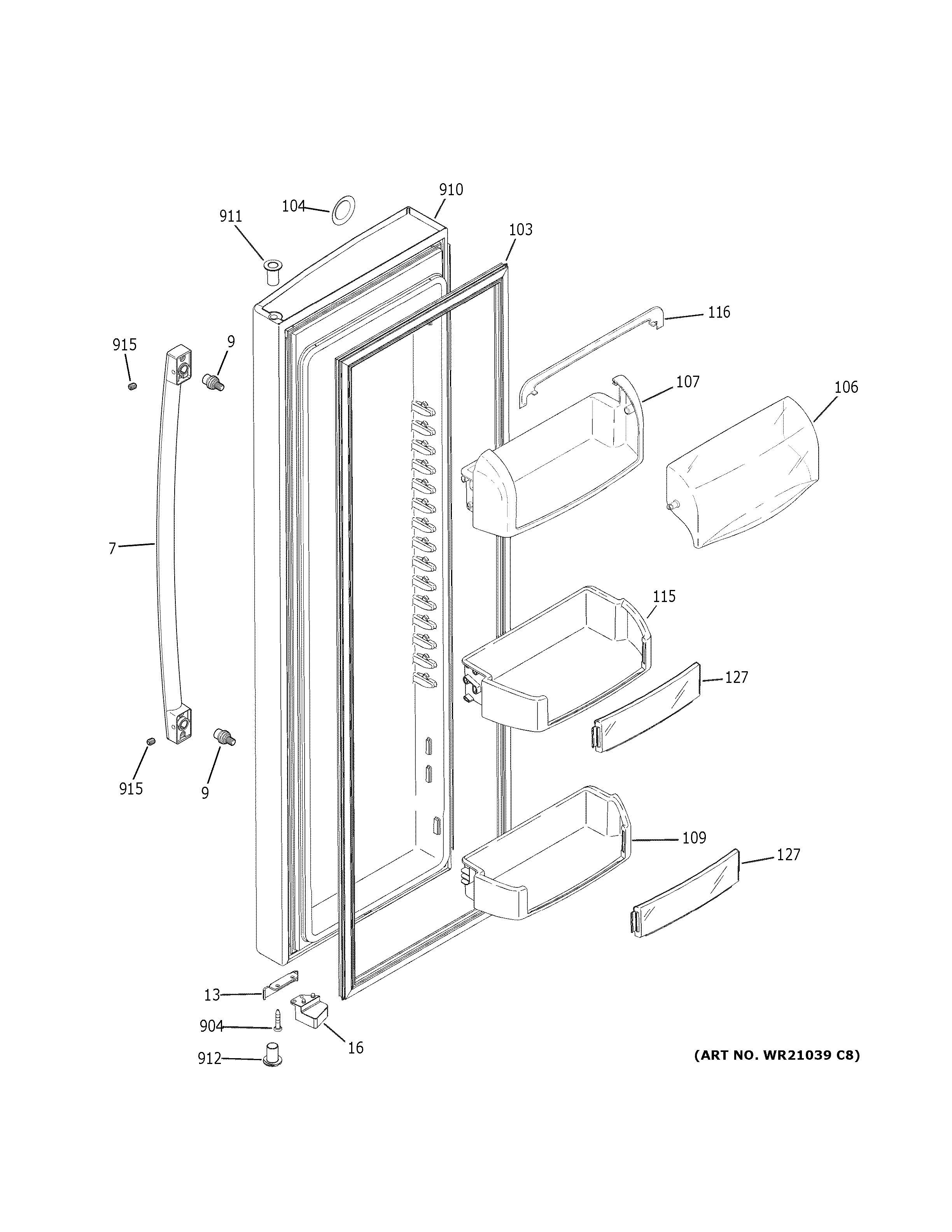 GE PSE25KBLNHTS fresh food door diagram