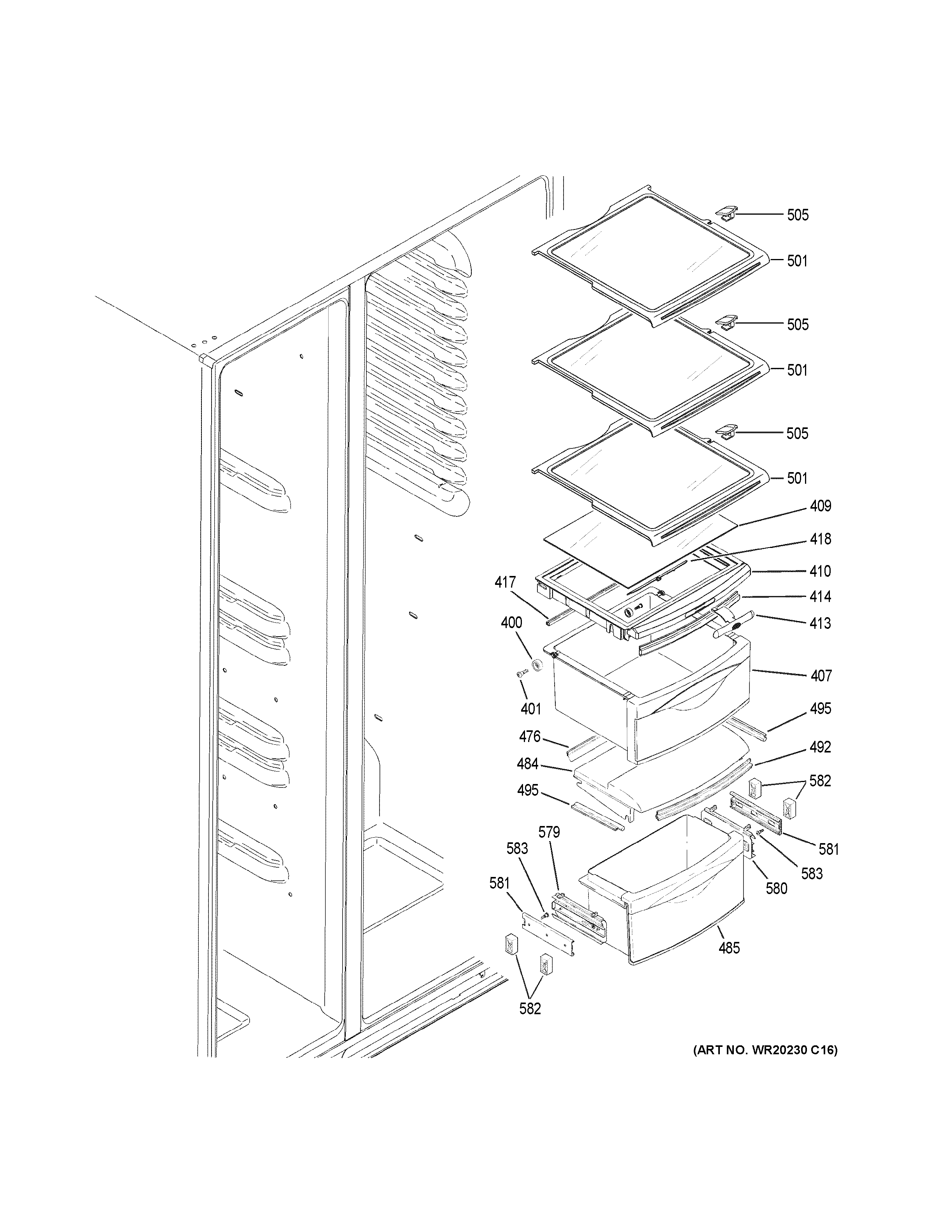 GE GZS22DGJNFWW fresh food shelves diagram