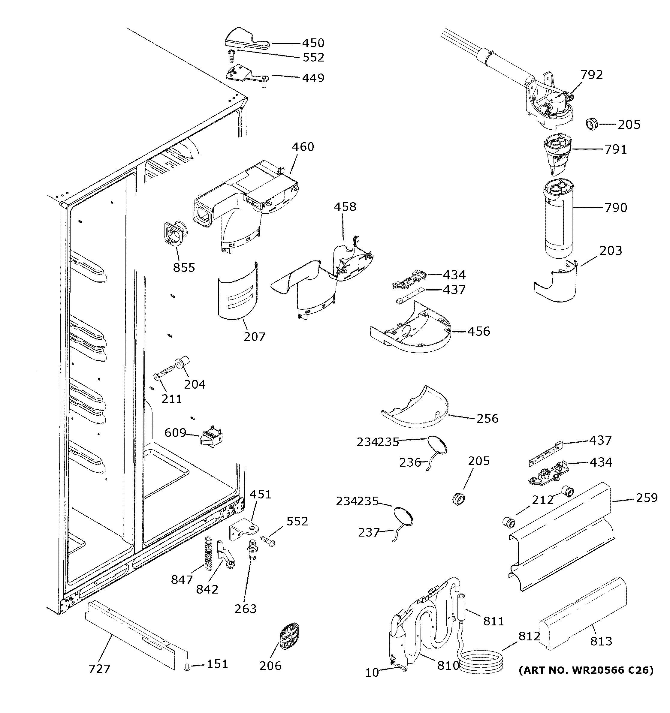 GE GSE25GGHNCBB fresh food section diagram