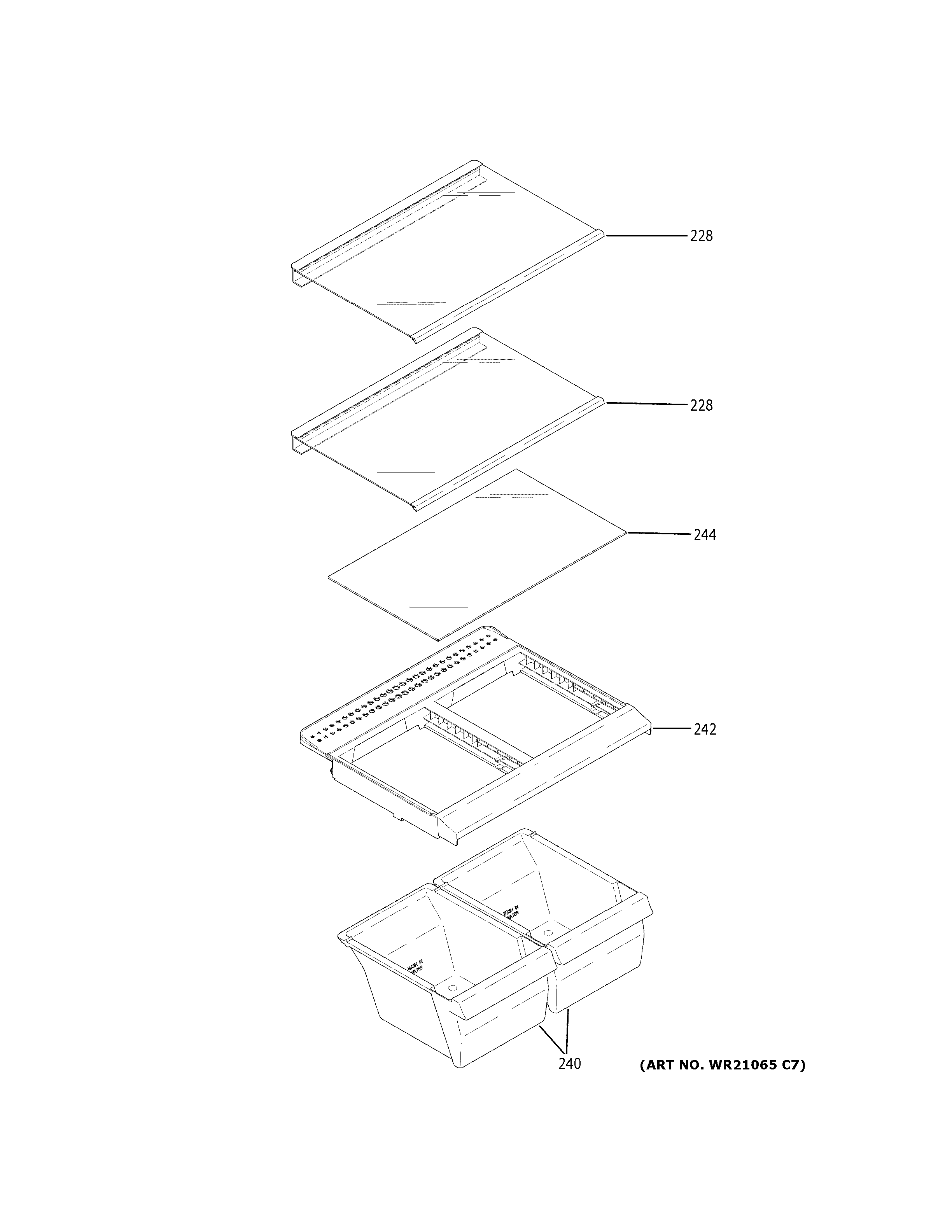 GE GTE16GTNBLWW fresh food shelves diagram