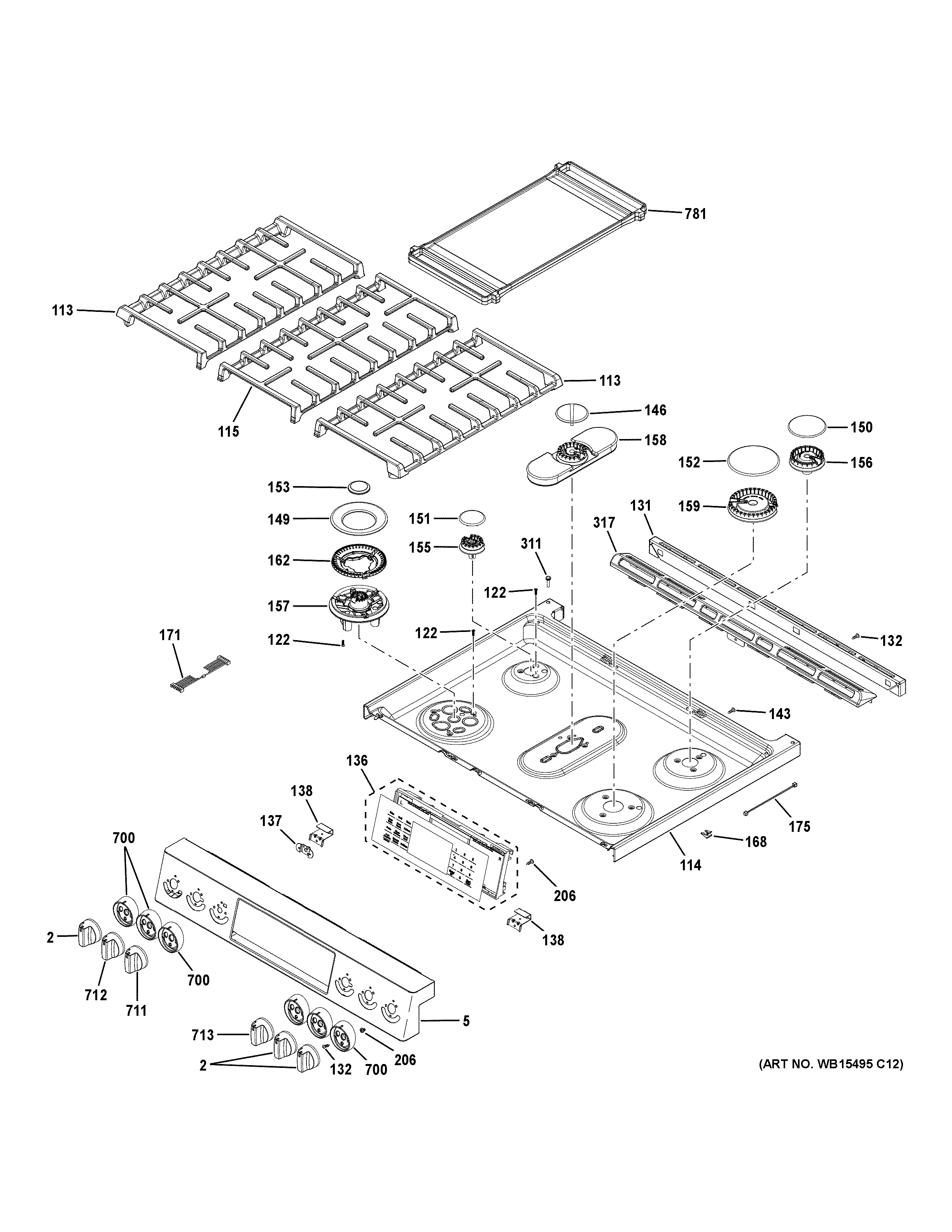 GE PGS960SEL2SS control panel & cooktop diagram