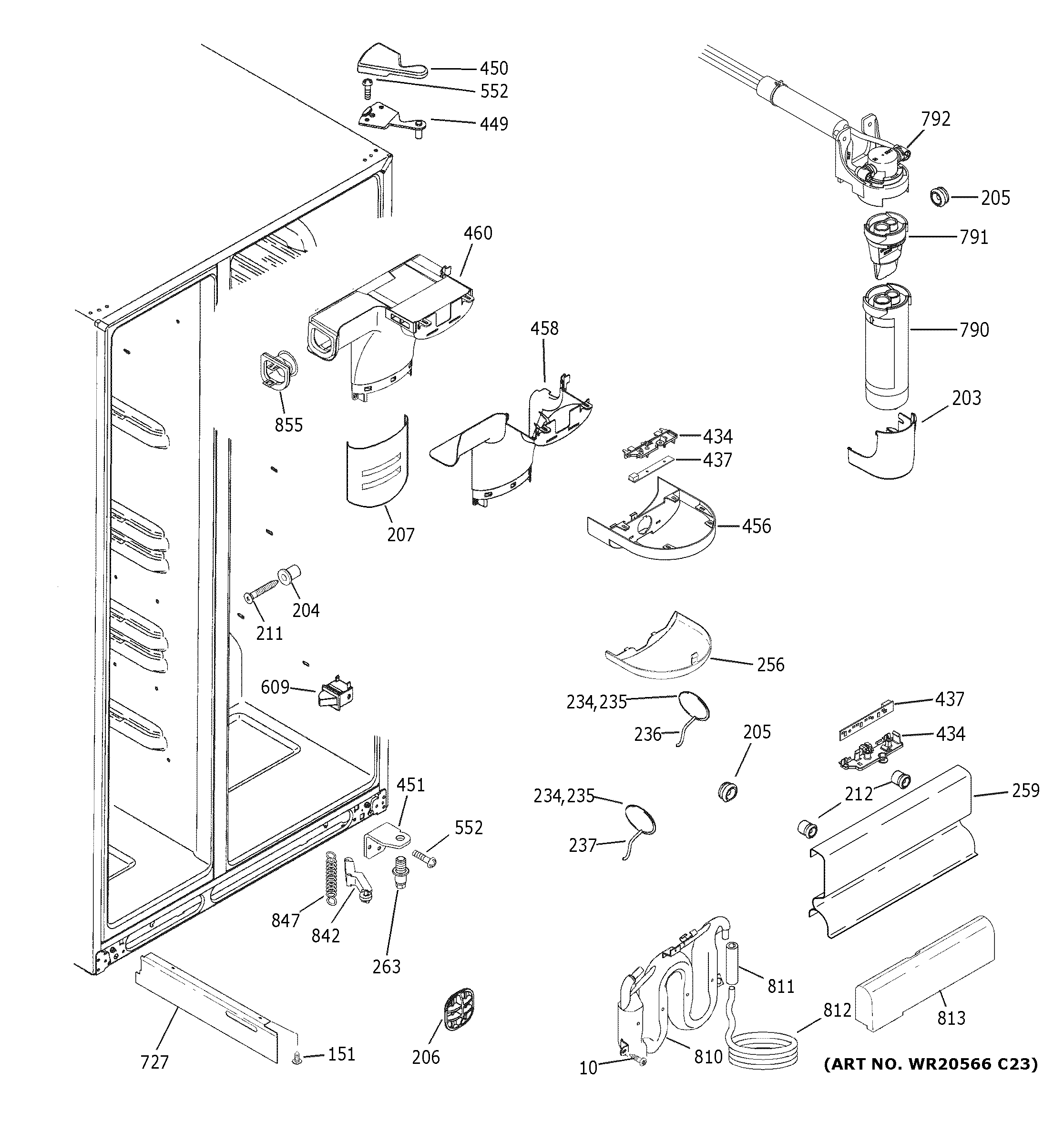 GE GSE23GGKNCCC fresh food section diagram