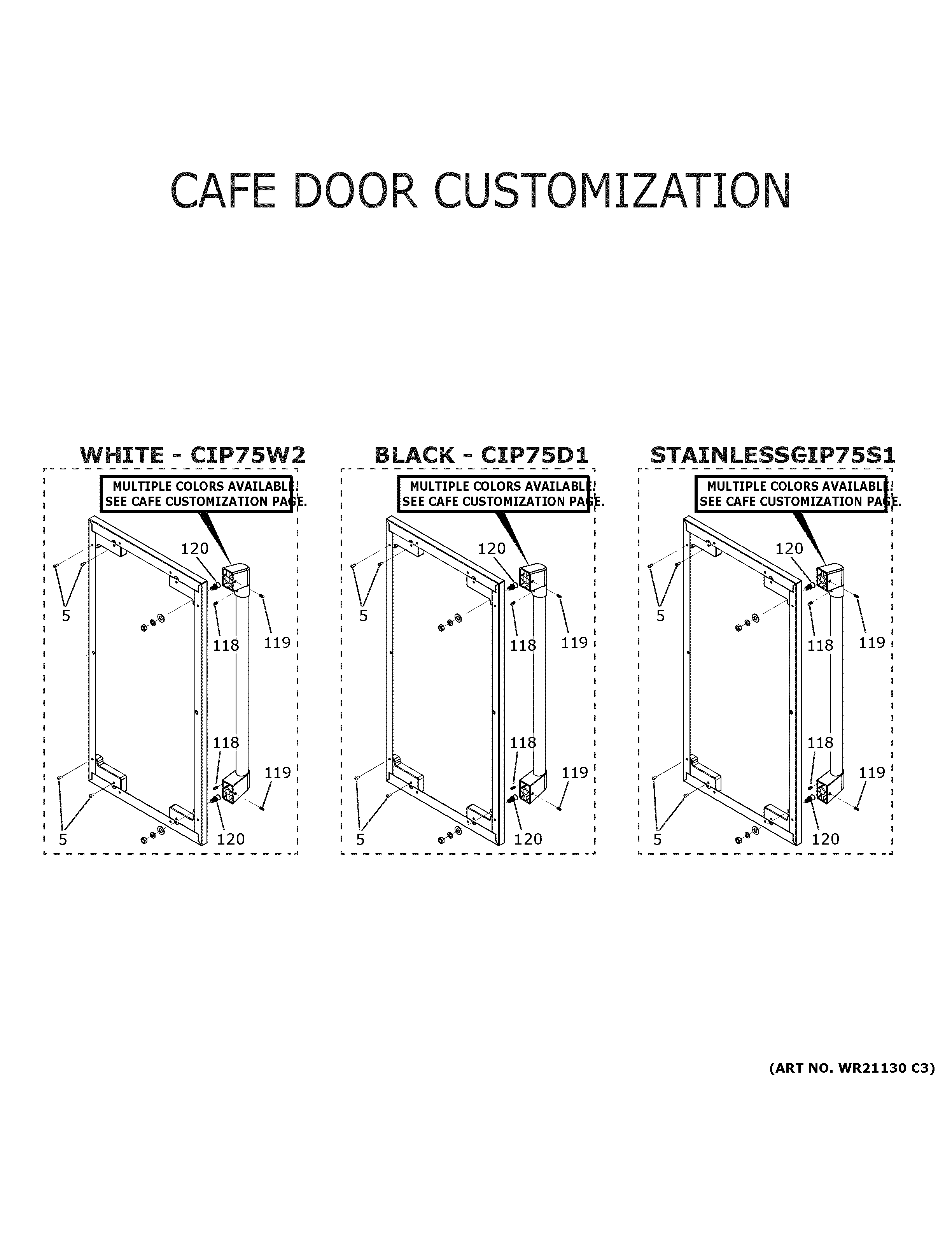 GE UCC15NJCII cafe door customization diagram