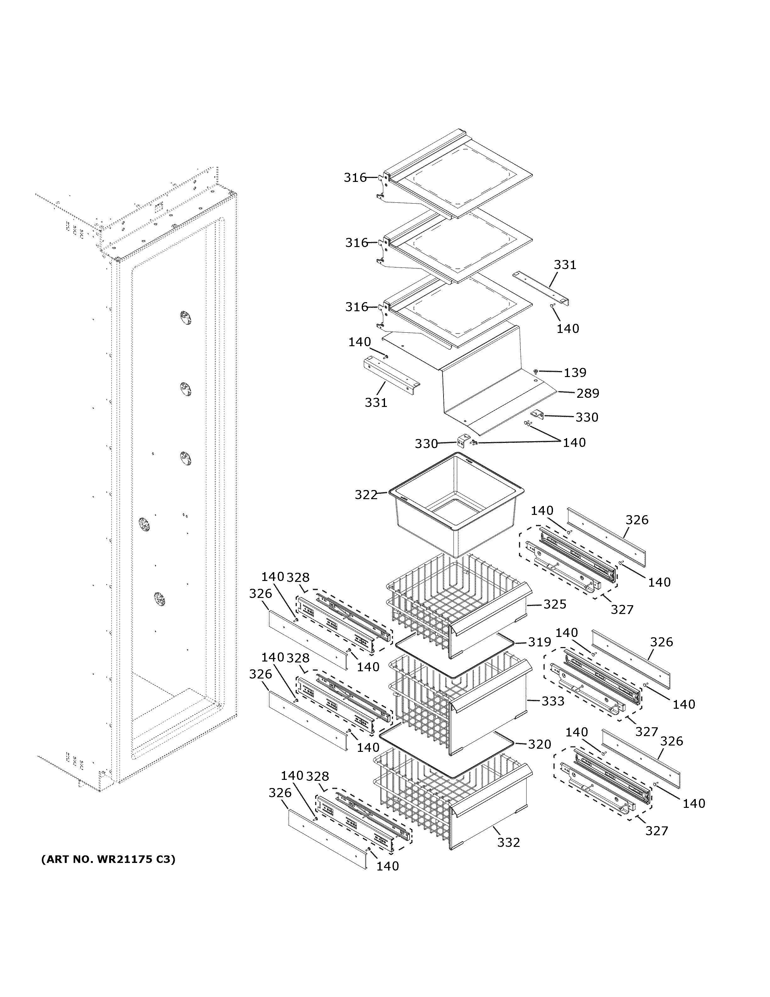 GE ZIF241NPNAII shelves & drawers diagram