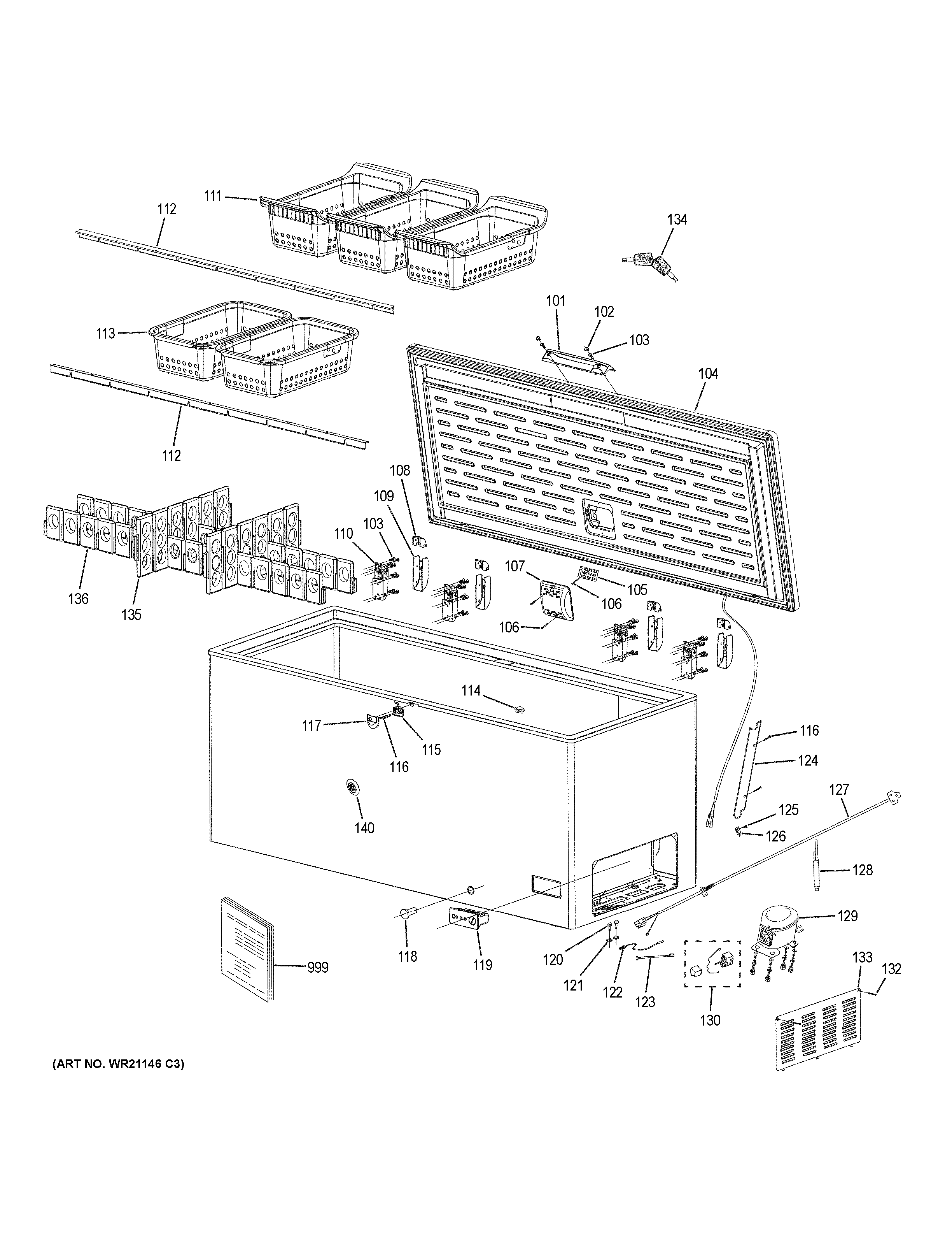 GE FCM22DLBWW freezer diagram