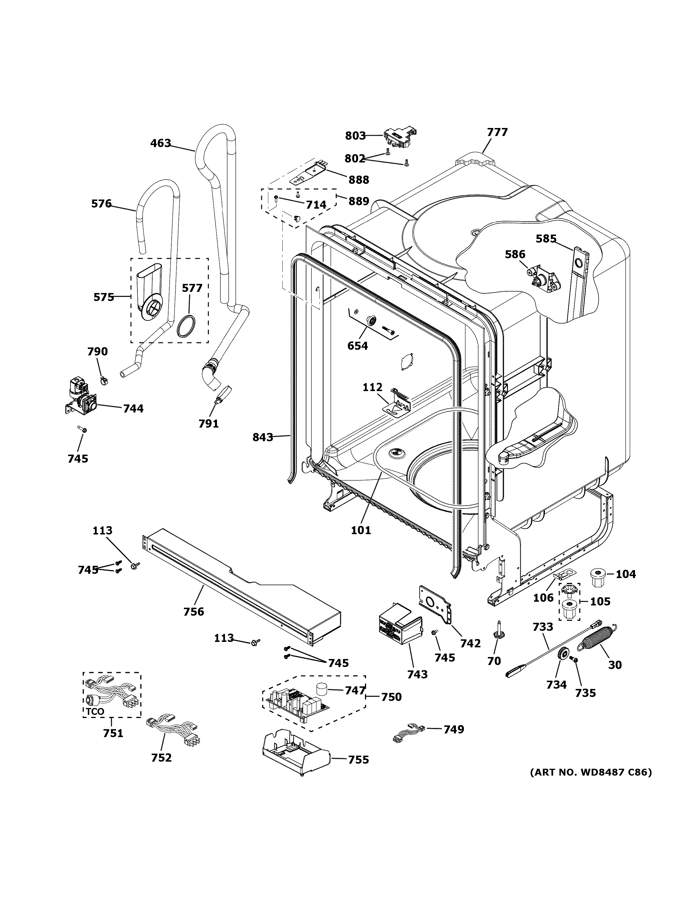 GE GDT540PSM0SS body parts diagram