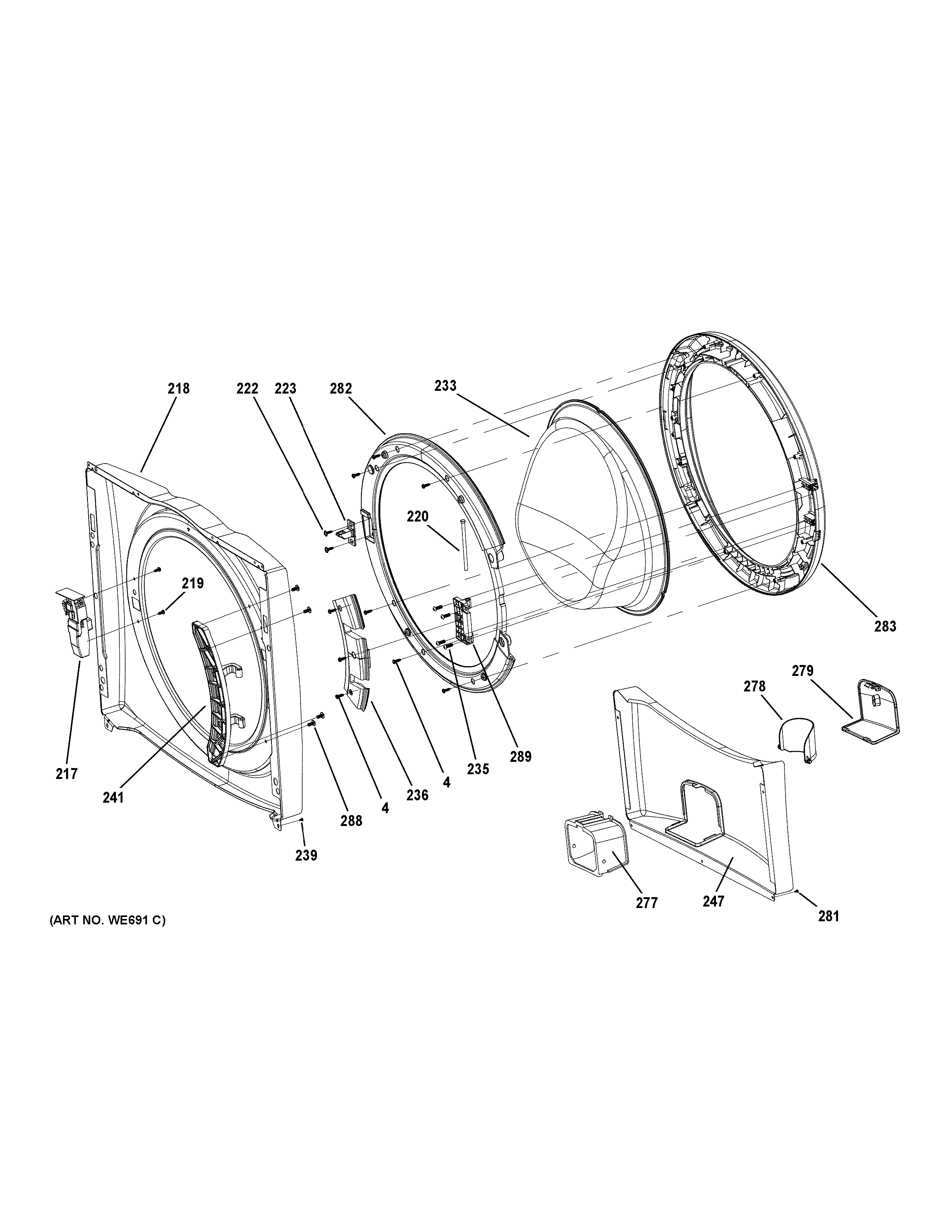 GE GFW450SPM1DG front panel & door diagram