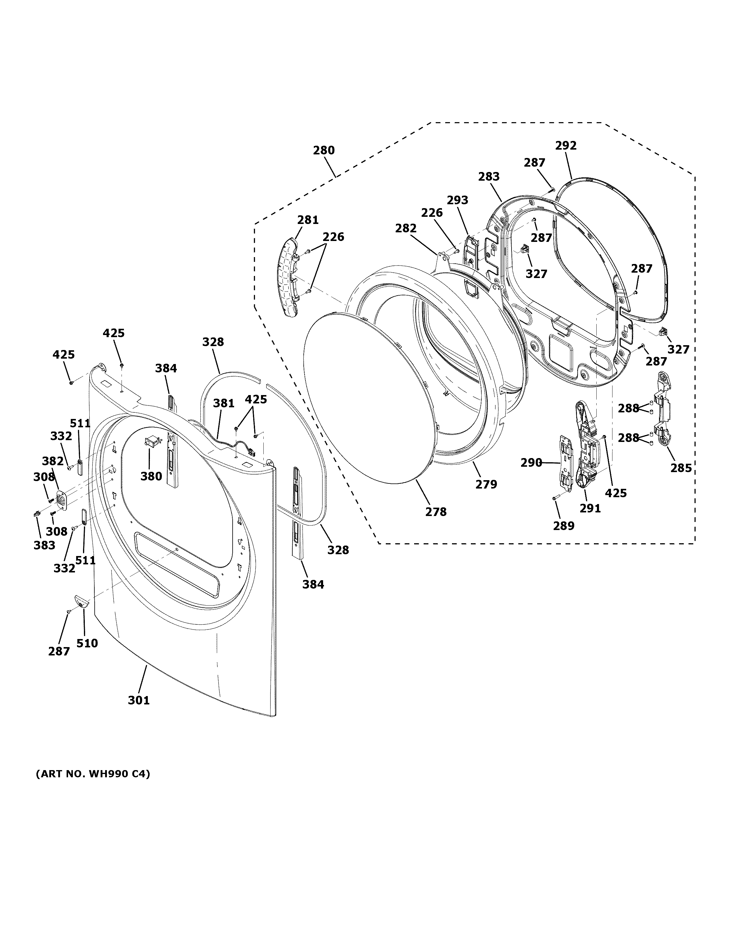 GE GFDR270GH0WW front panel & door diagram