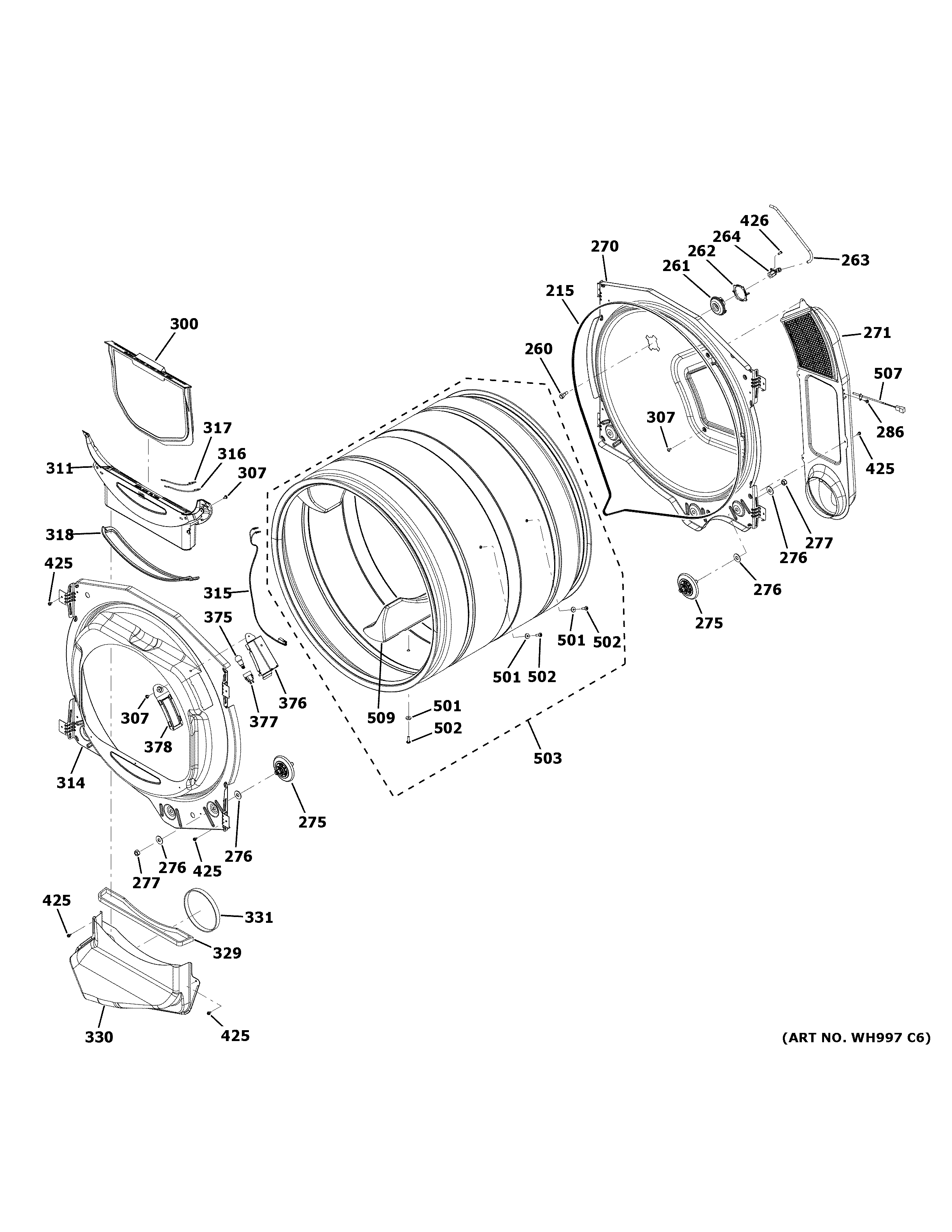 GE GFDR270GH0WW drum diagram