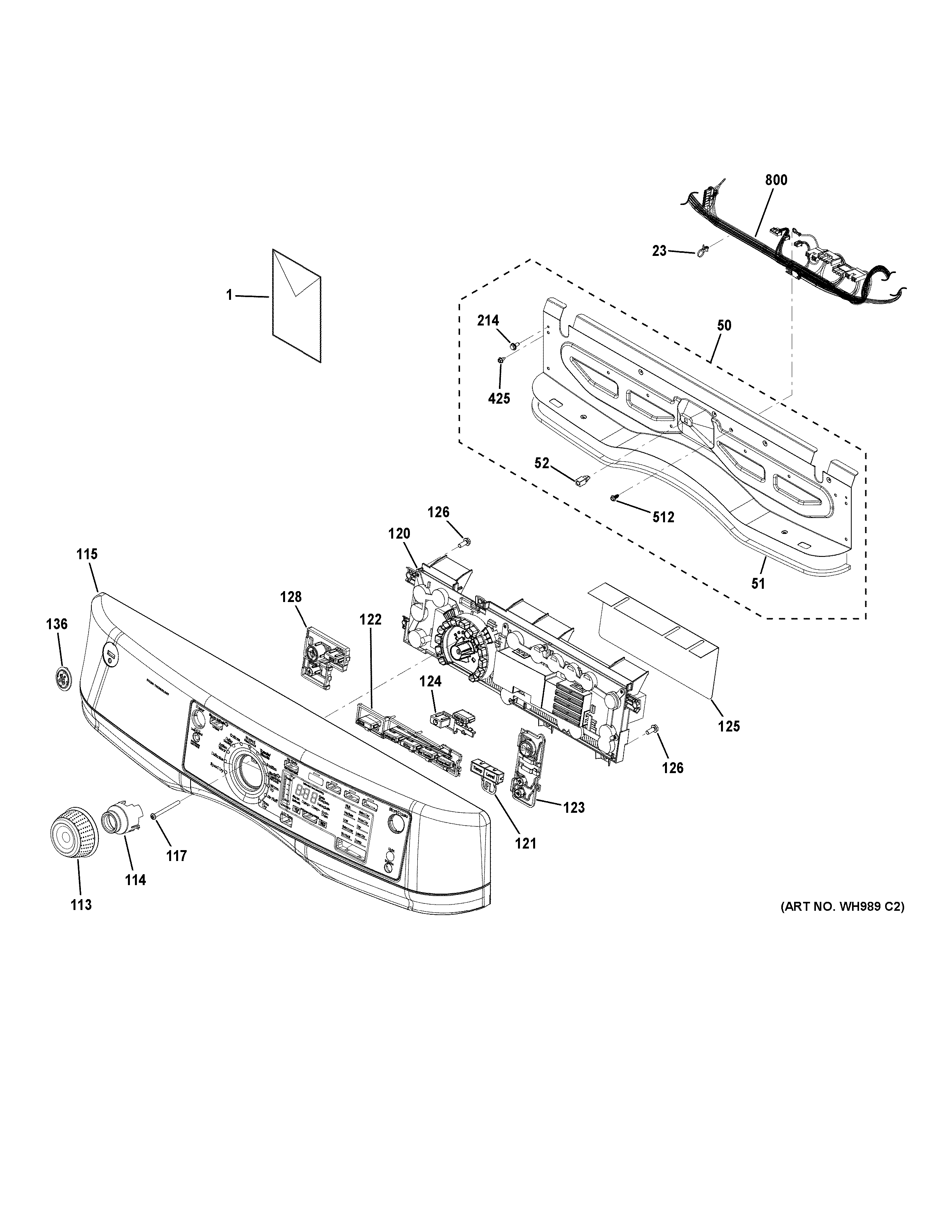 GE GFD49ERPK0RR controls & backsplash diagram