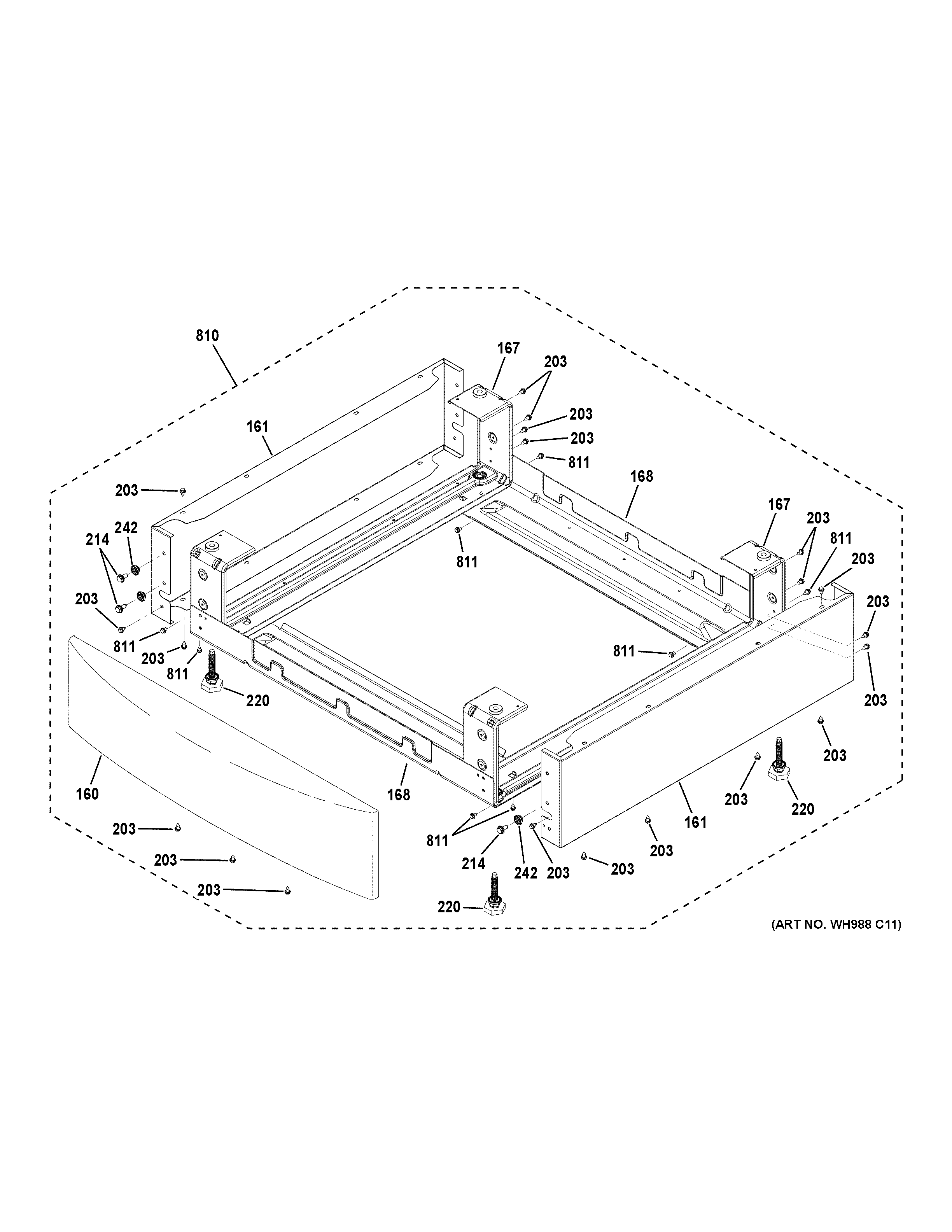 GE GFD49GRSK0WW pedestal diagram