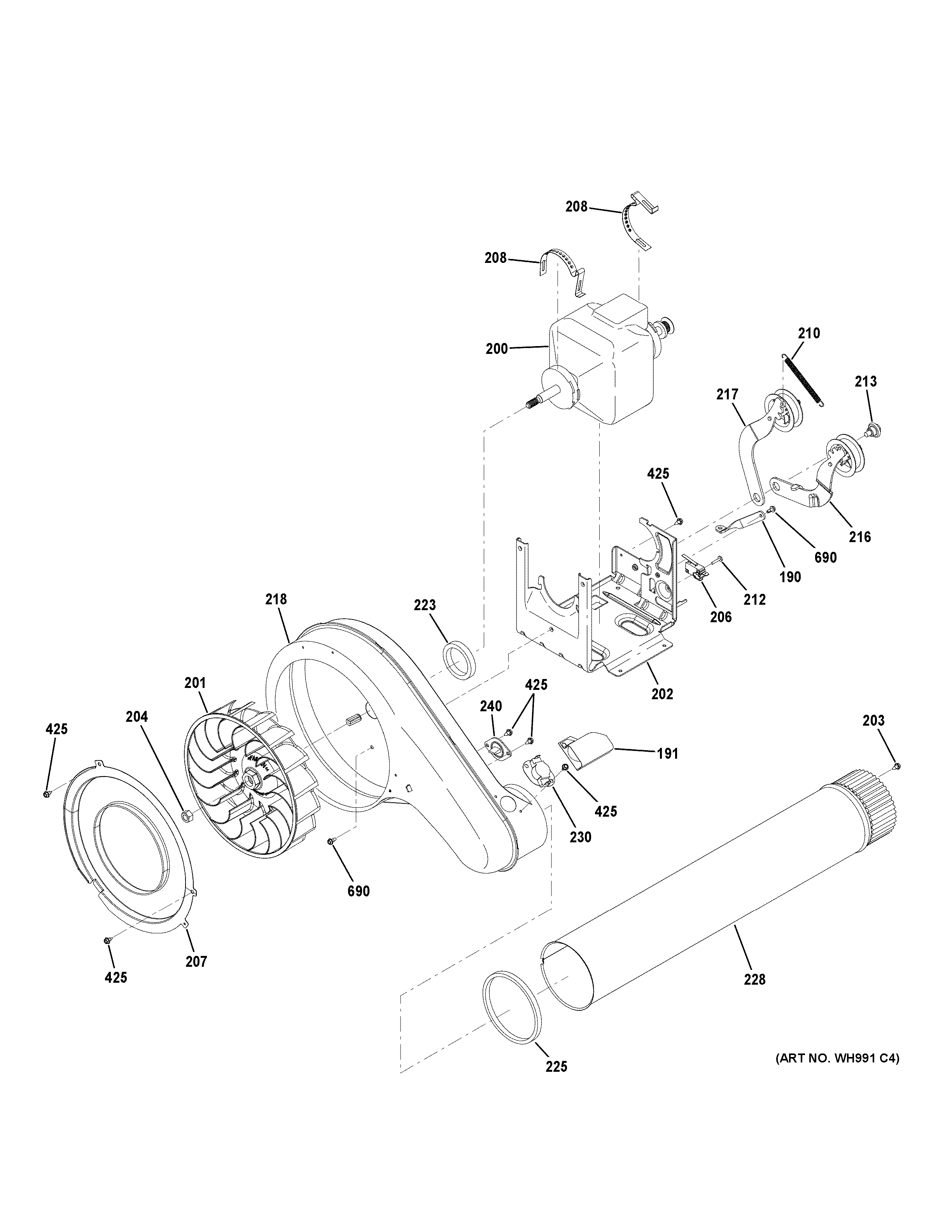 GE GFD48ESPK0RR blower & motor diagram
