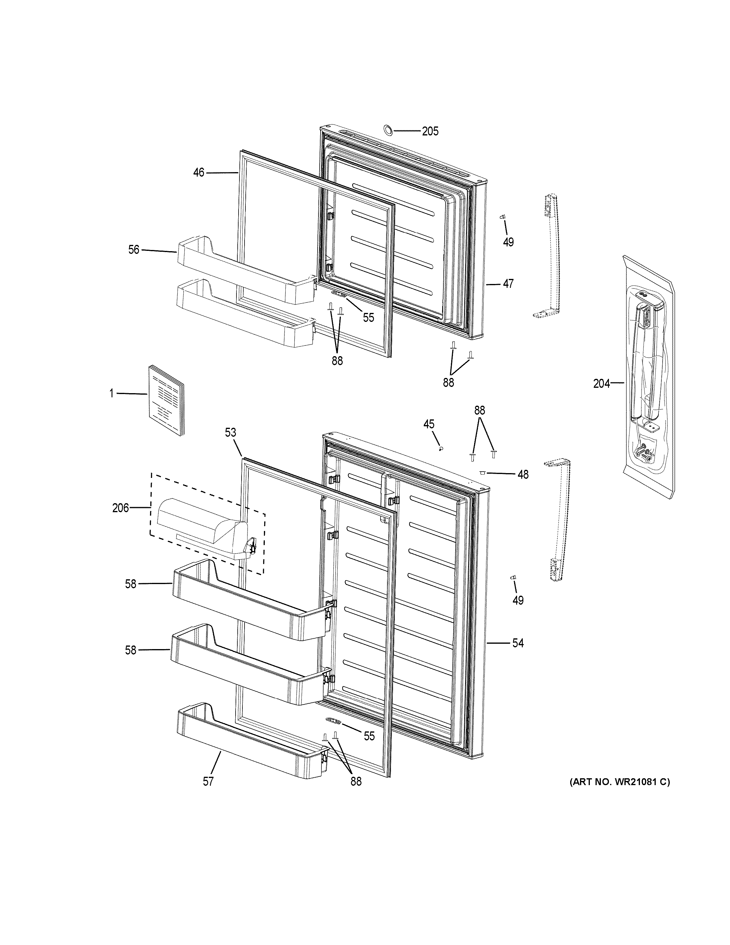 GE GIE21GTHBBB doors diagram