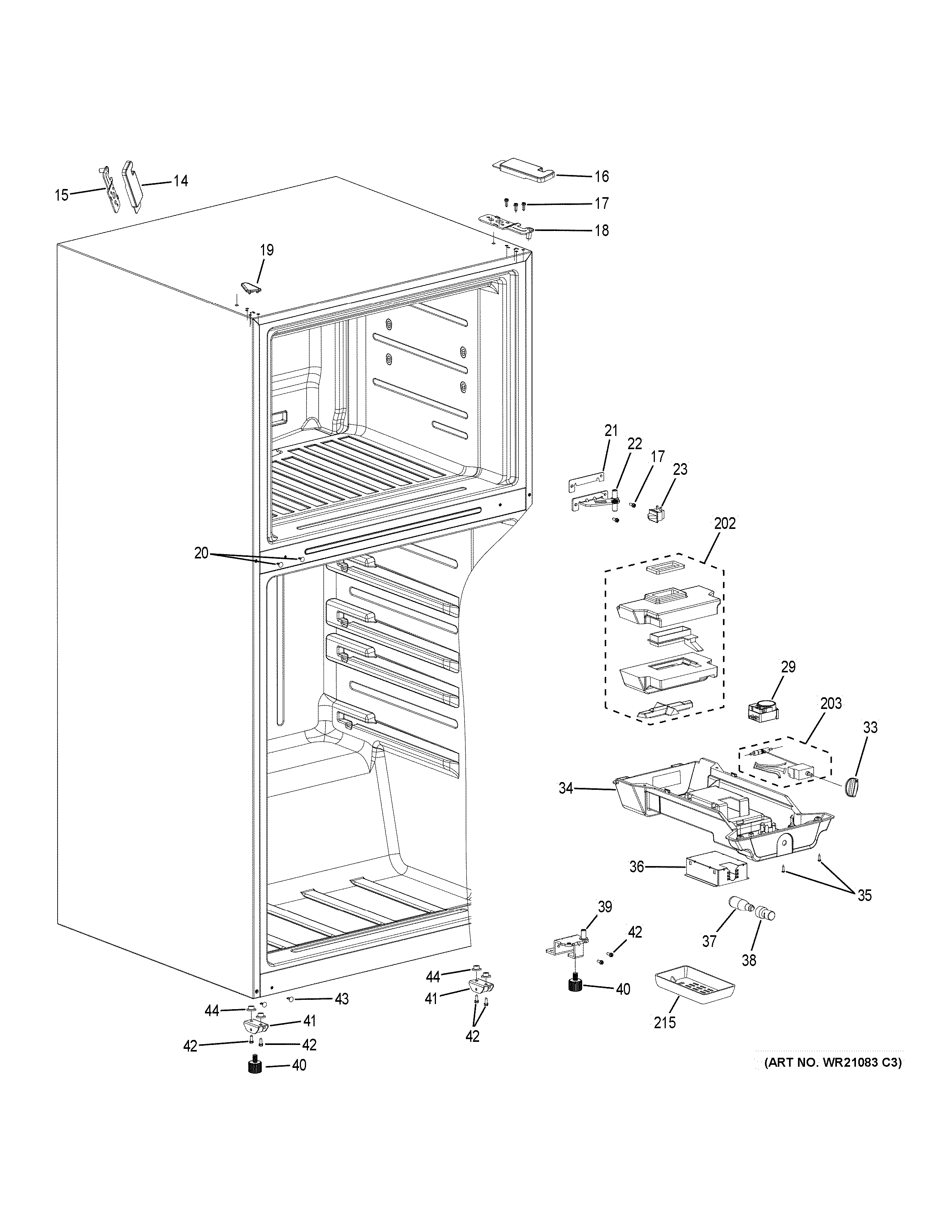 GE GIE21GTHBBB fresh food section diagram