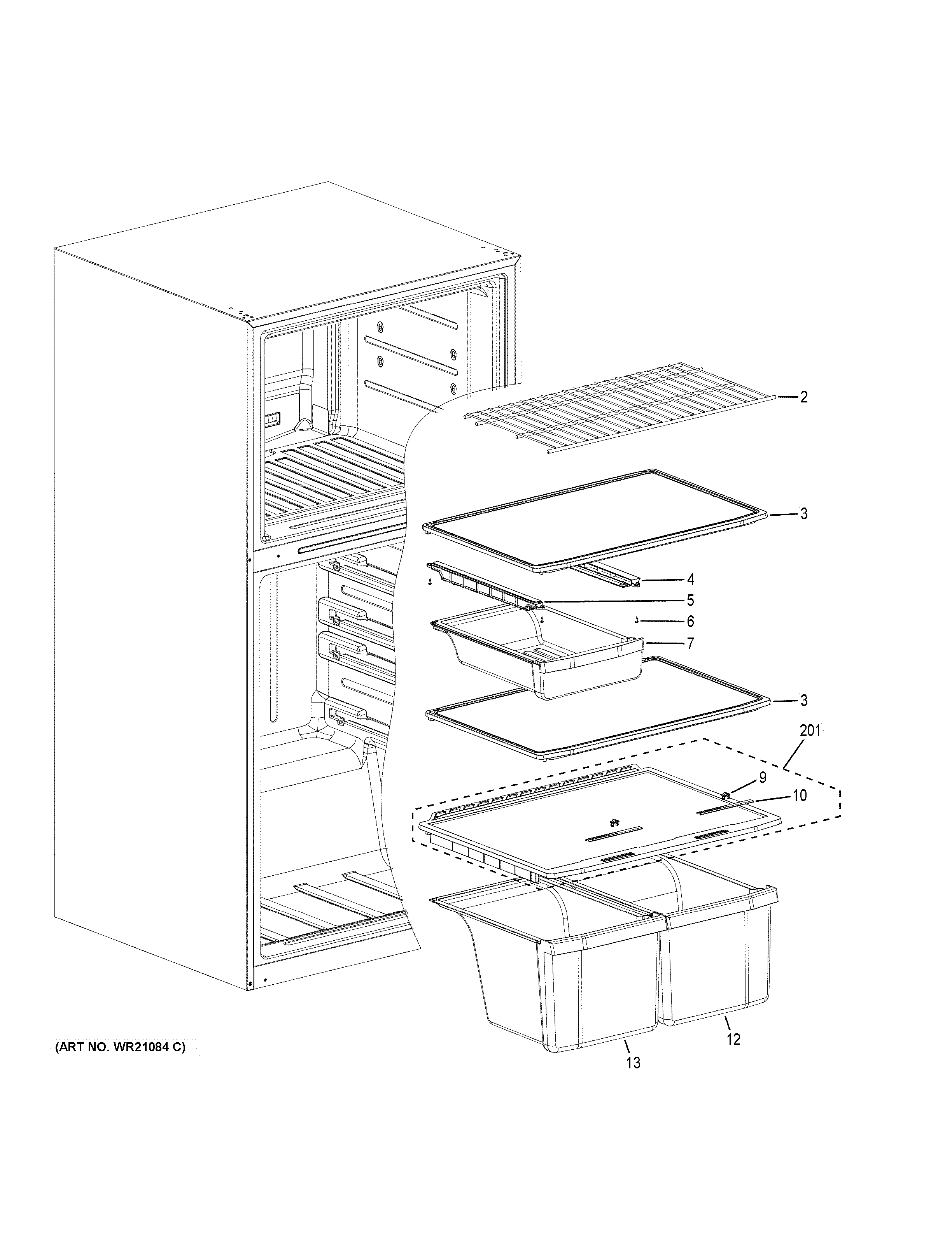 GE GIE21GSHBSS shelves & drawers diagram