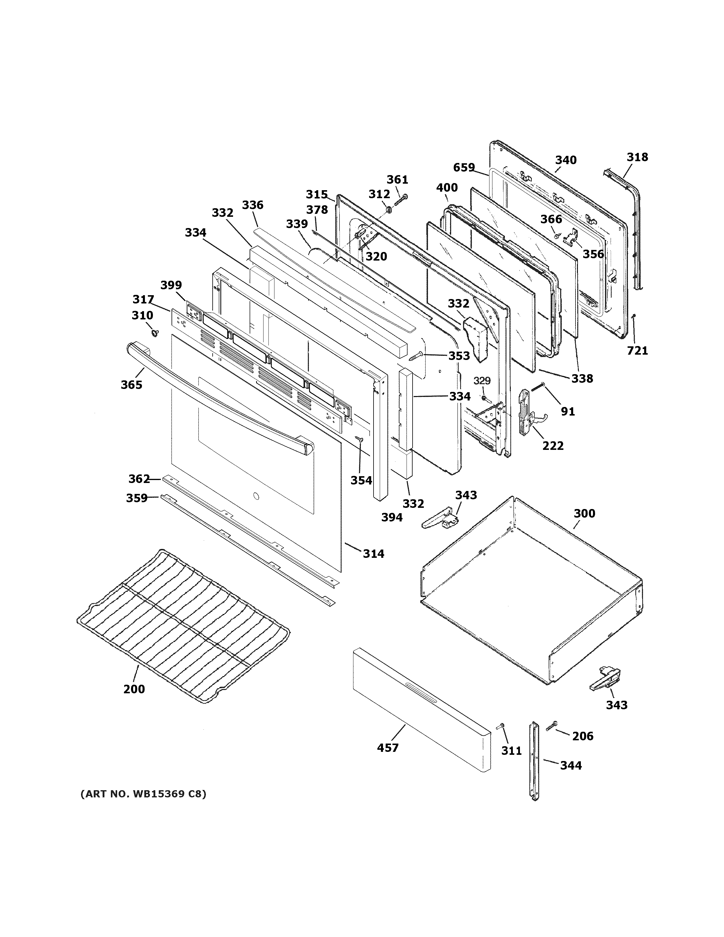 GE JB480DM2BB door & drawer parts diagram