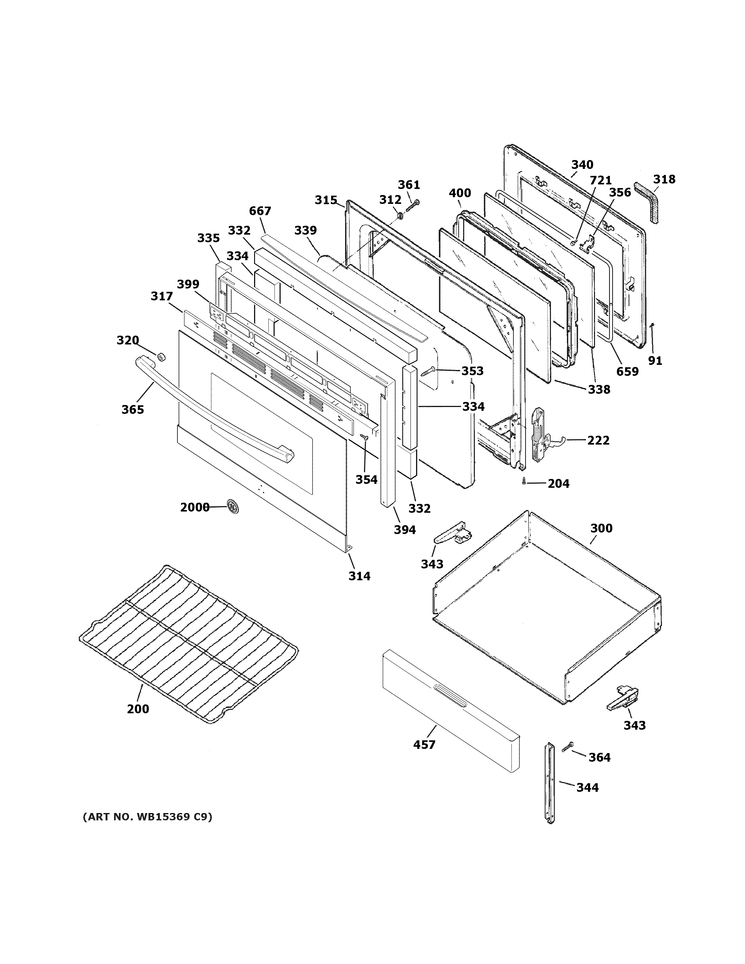 GE JB480SM1SS door & drawer parts diagram