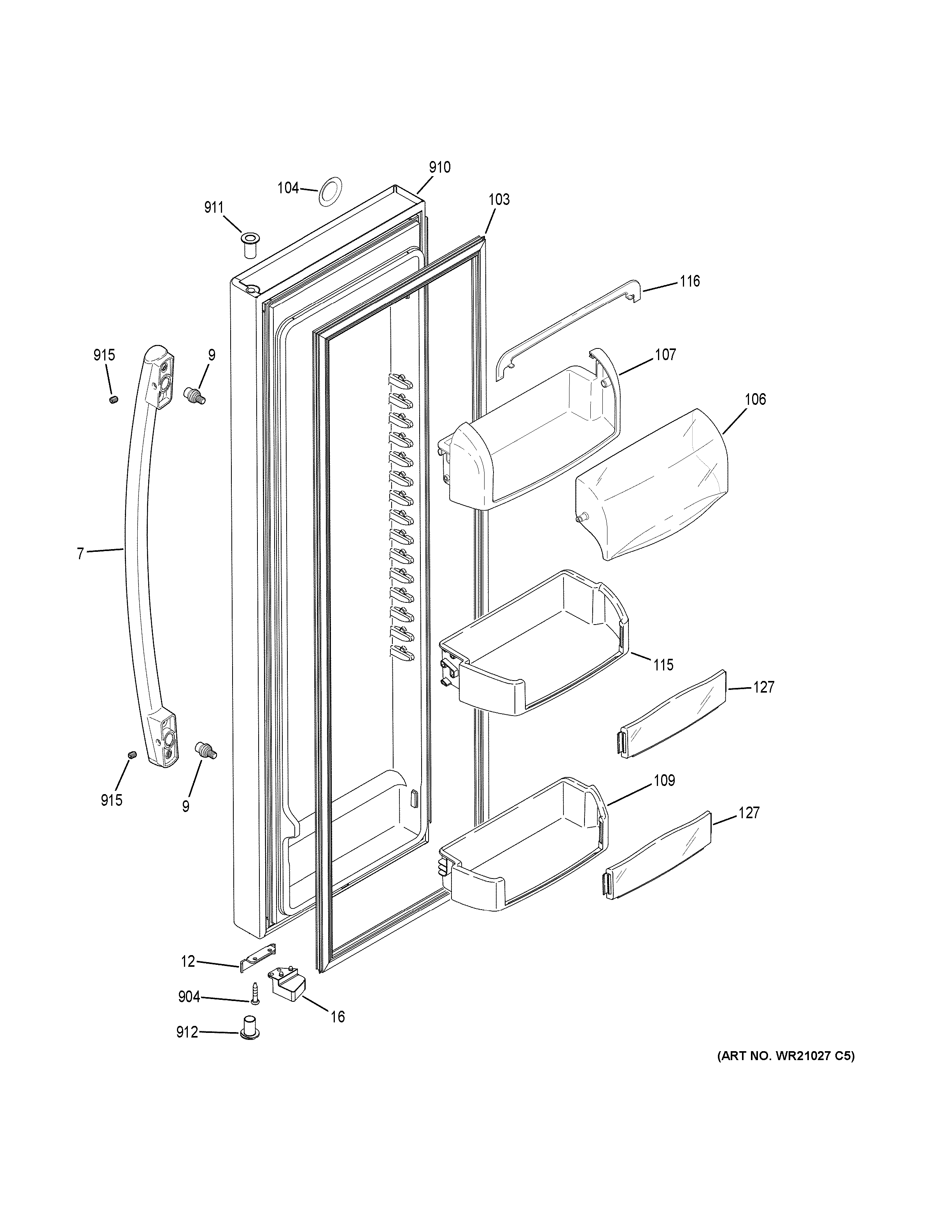 GE DSE25JGHKCWW fresh food door diagram