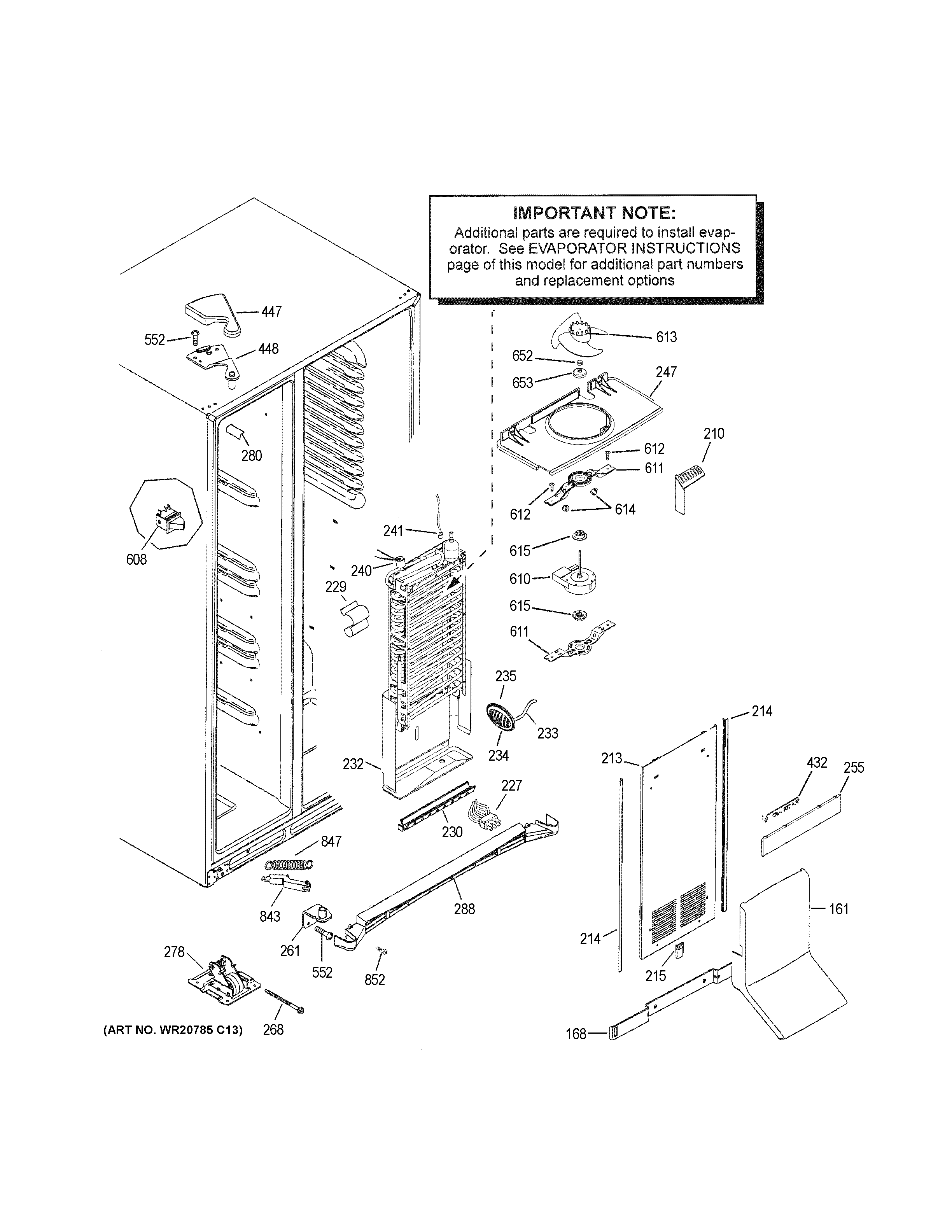 GE DSE25JGHKCWW freezer section diagram