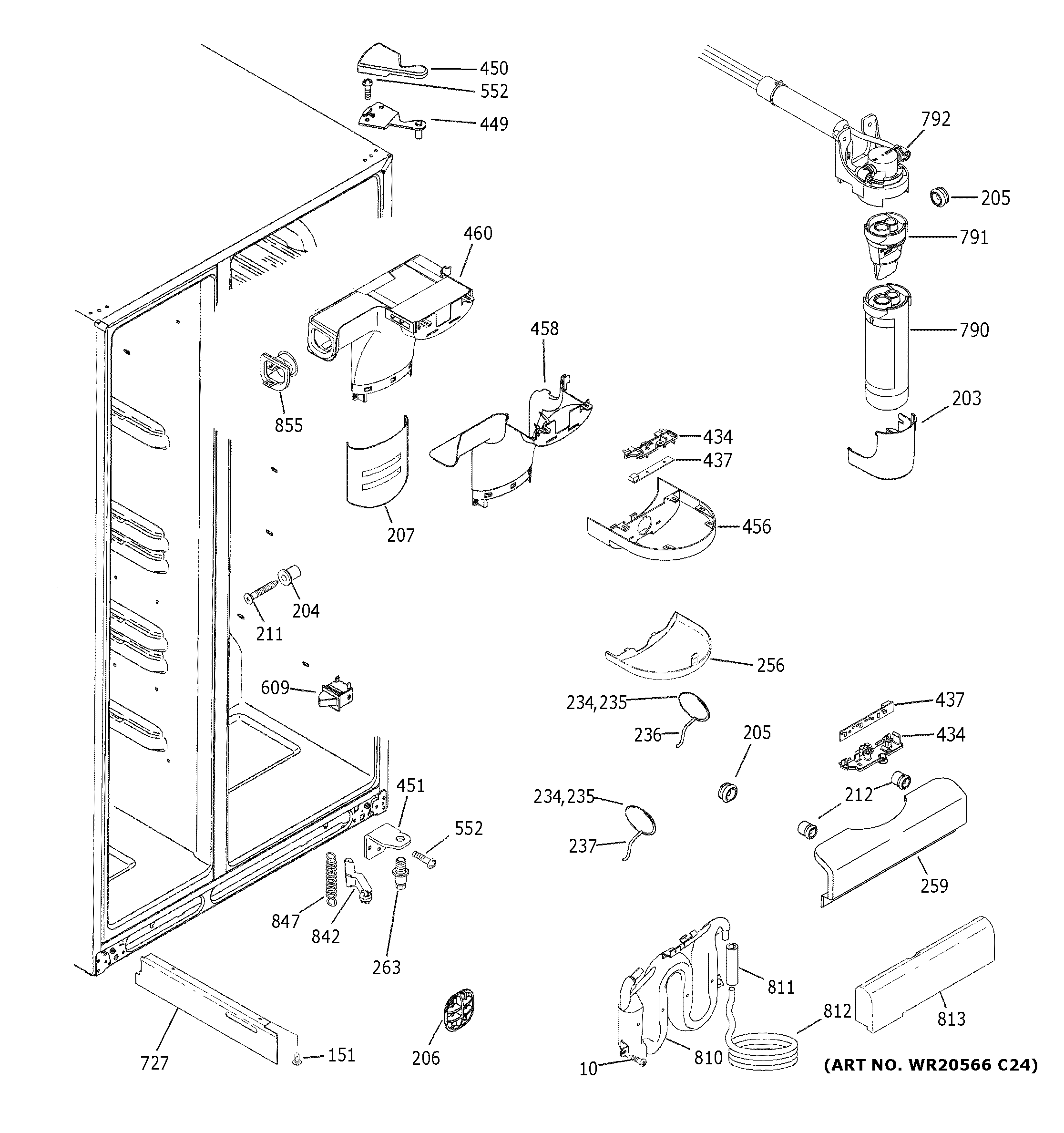 GE GSE25GGHKCBB fresh food section diagram