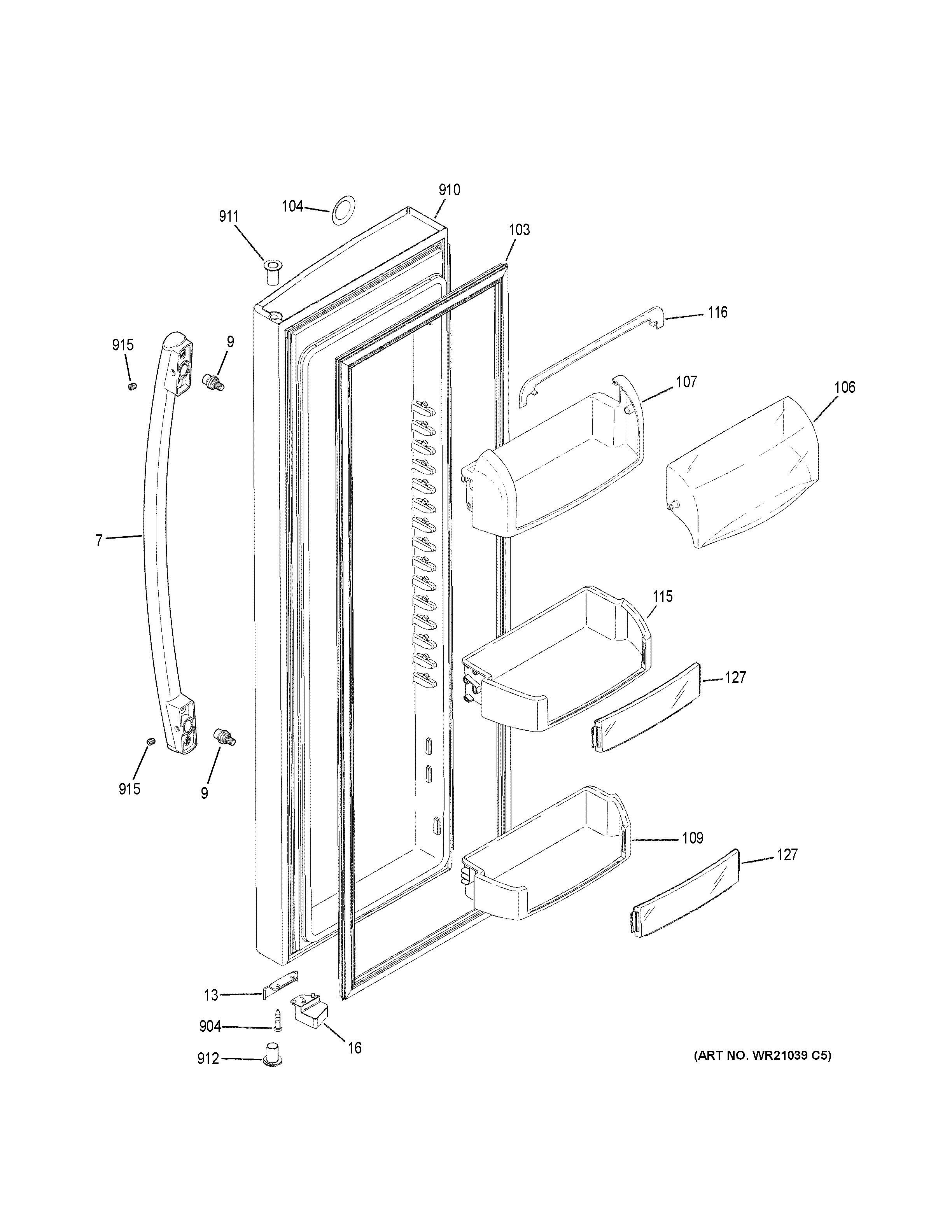 GE PSE25KBLKHTS fresh food door diagram