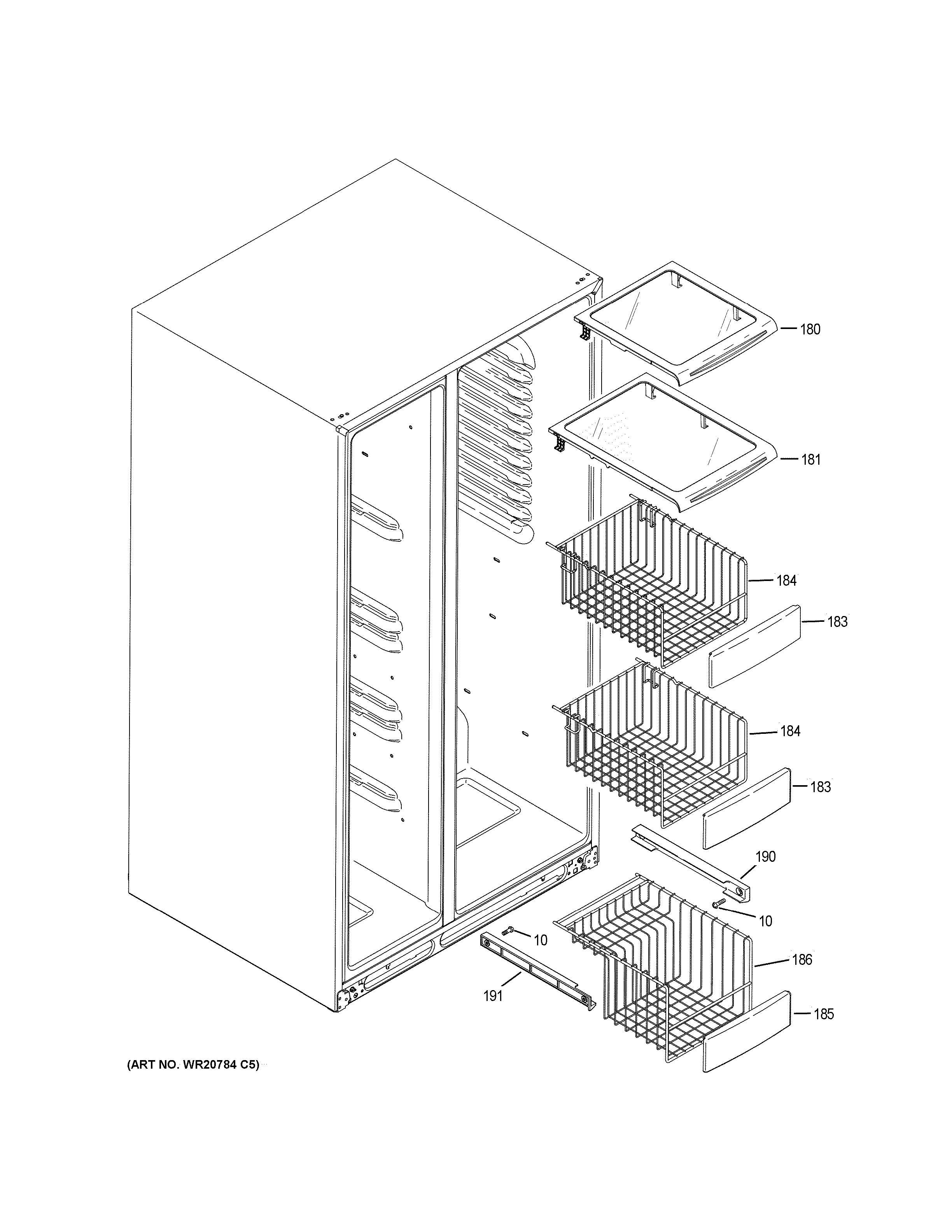 GE PSS28KSHKCSS freezer shelves diagram