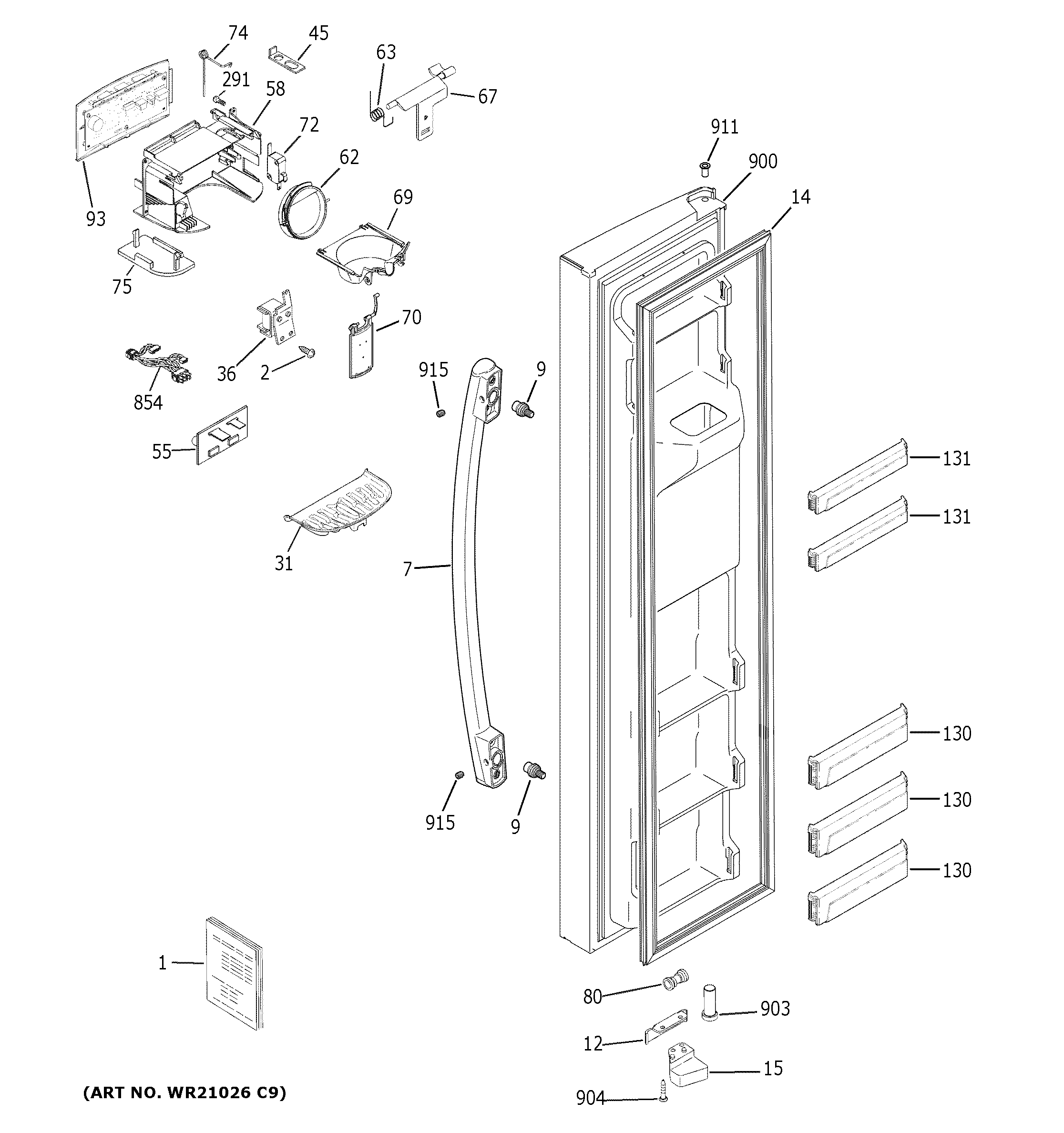 GE GSS25IGNBHBB freezer door diagram