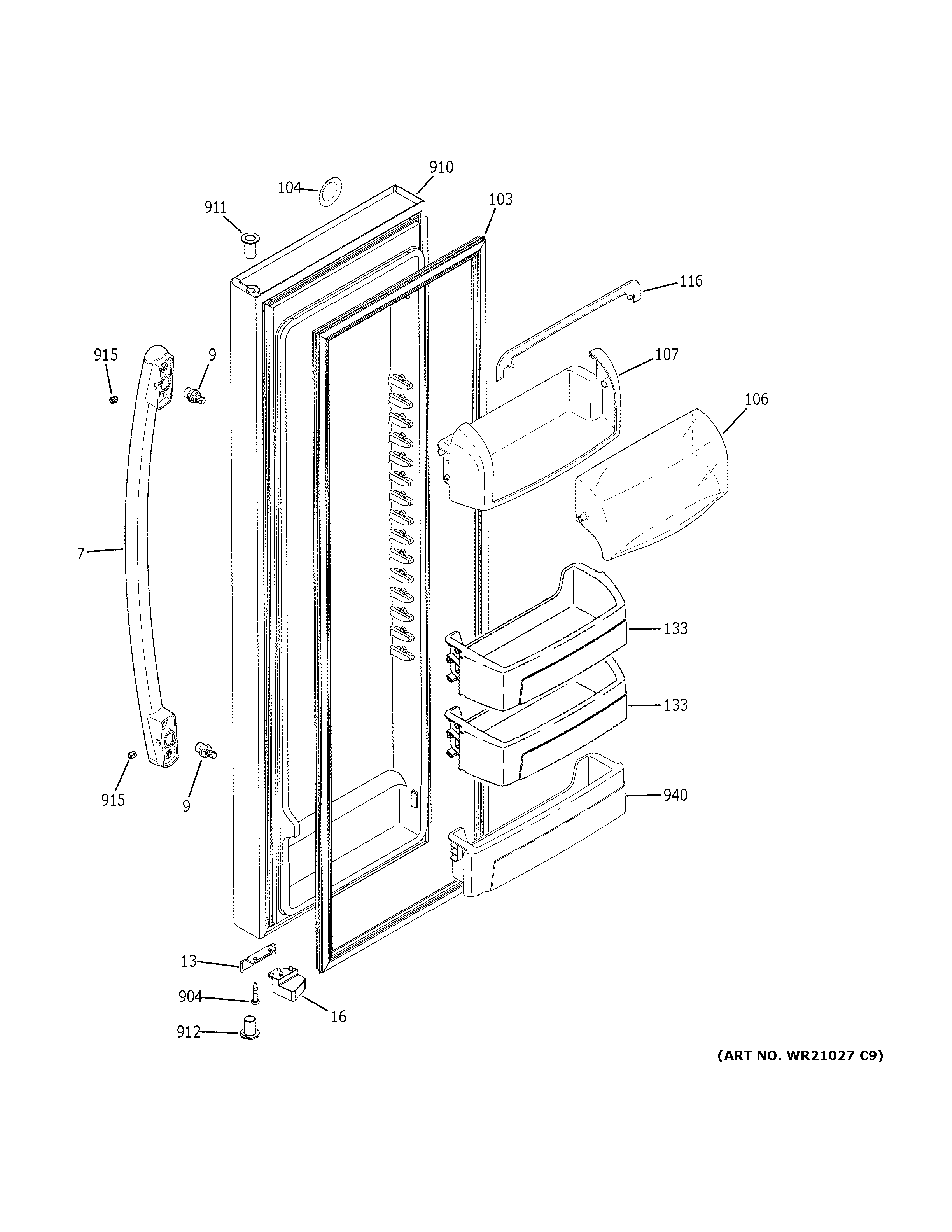 GE GSS25IGNBHBB fresh food door diagram