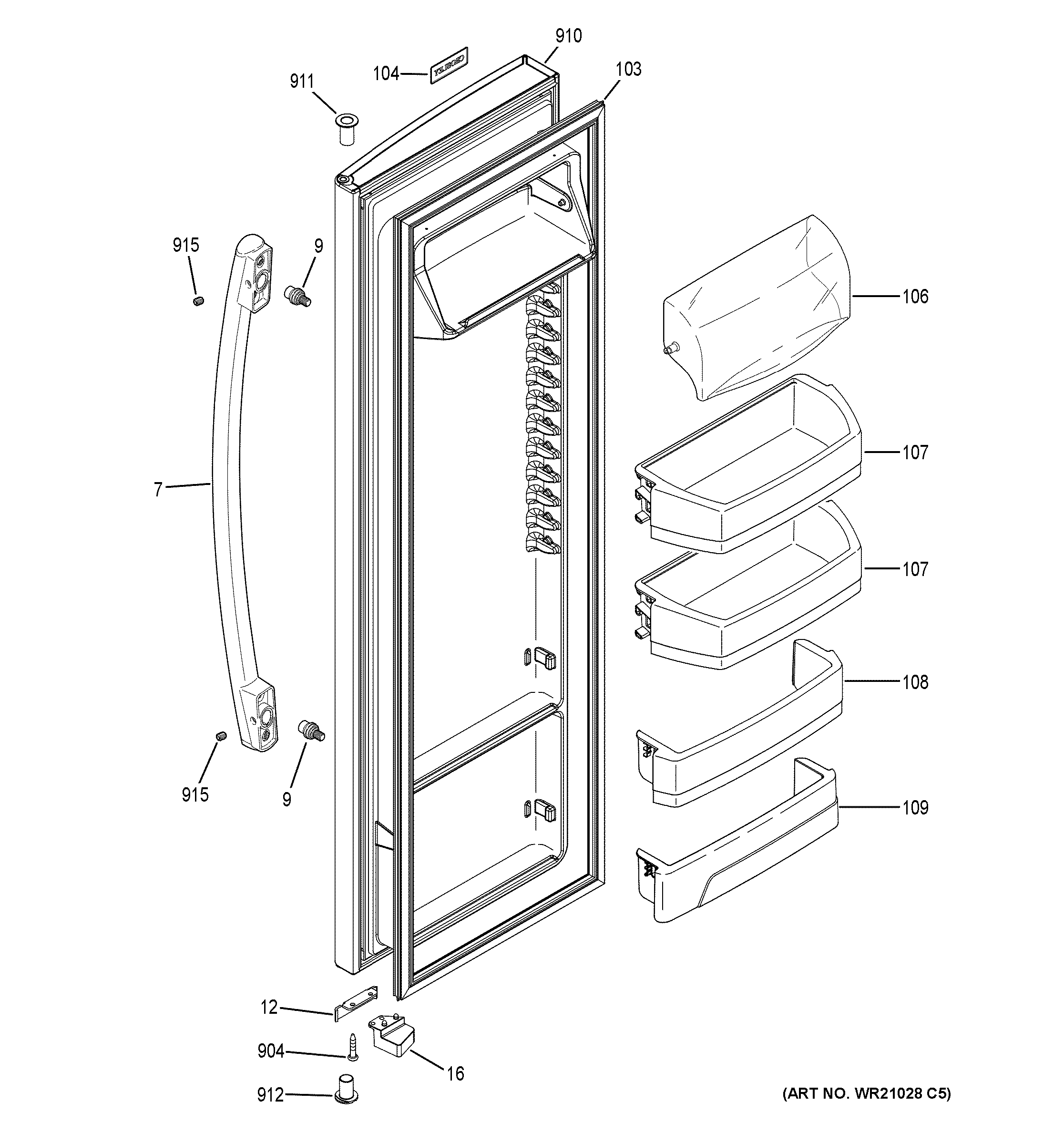 GE XSS25GSHLCSS fresh food door diagram