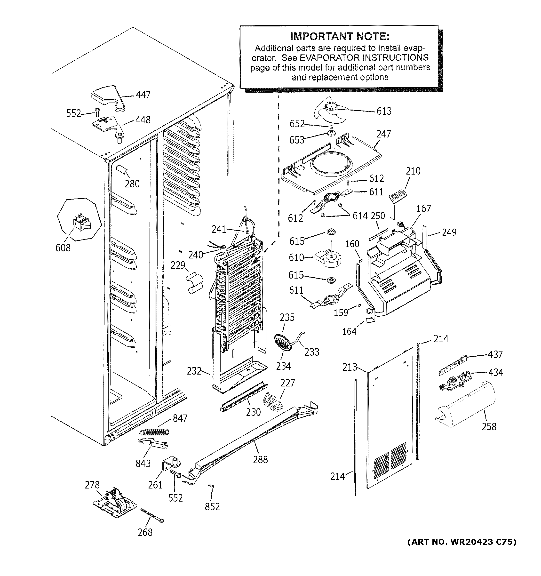 GE GSS25GGHLCWW freezer section diagram