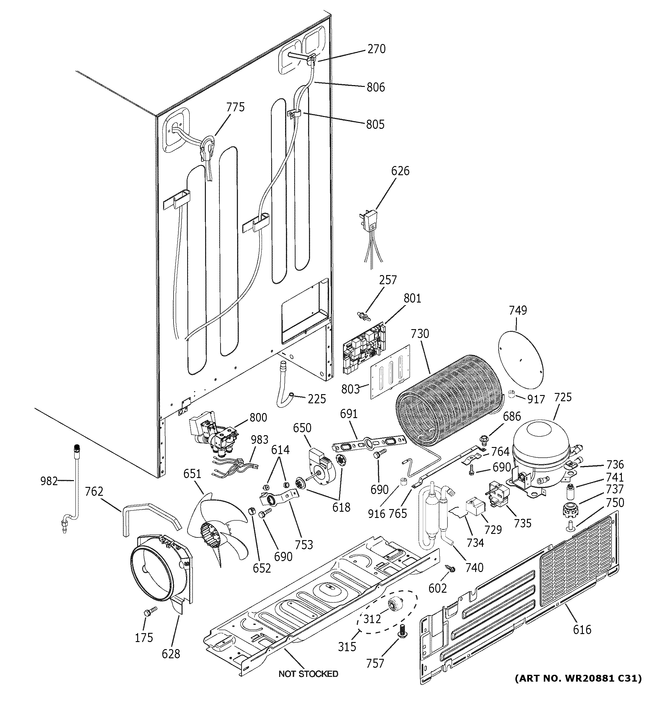 GE XSS25GGHLCBB machine compartment diagram